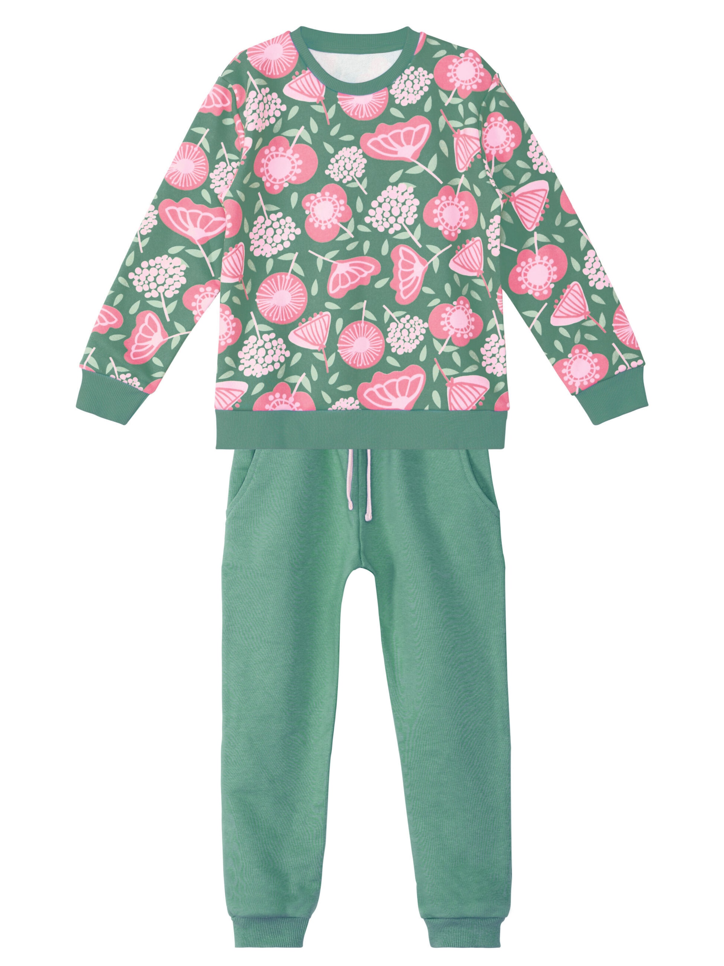 Tuta da jogging 'Flowers' di Denokids in verde: frontale