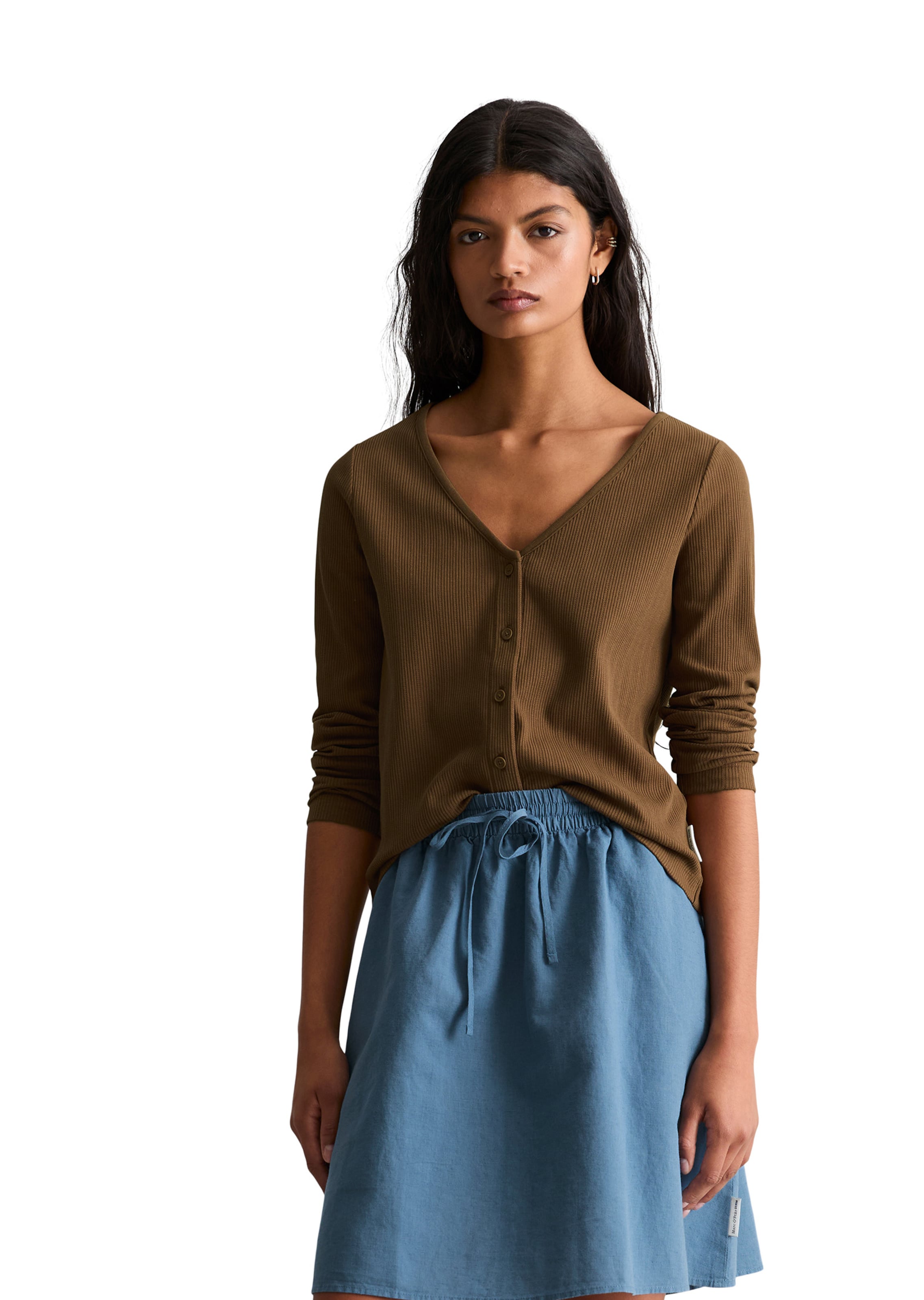 Marc O'Polo DENIM Gebreid vest in Bruin: voorkant