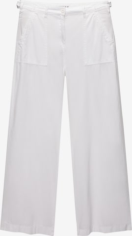 Pull&Bear Wide leg Trousers in White: front