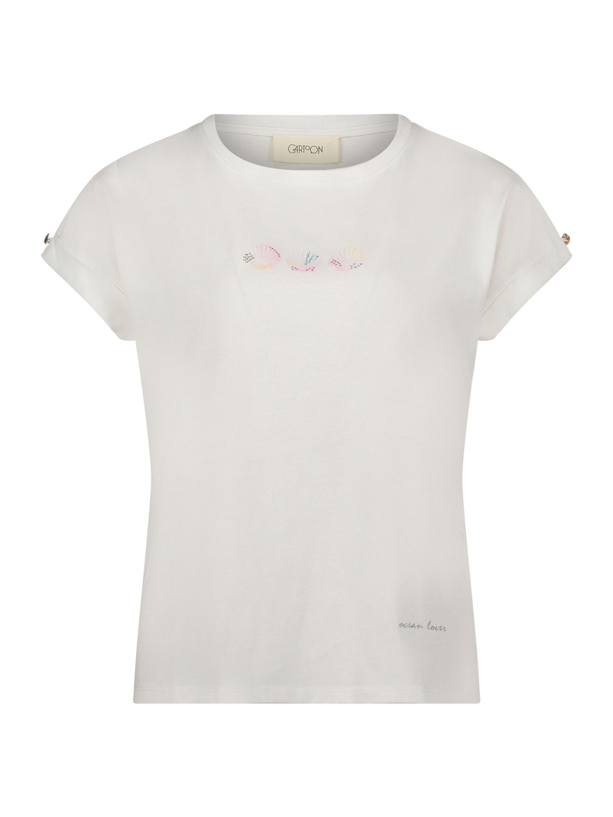 Cartoon Printshirt mit Ärmelaufschlag in Weiß: Vorderseite