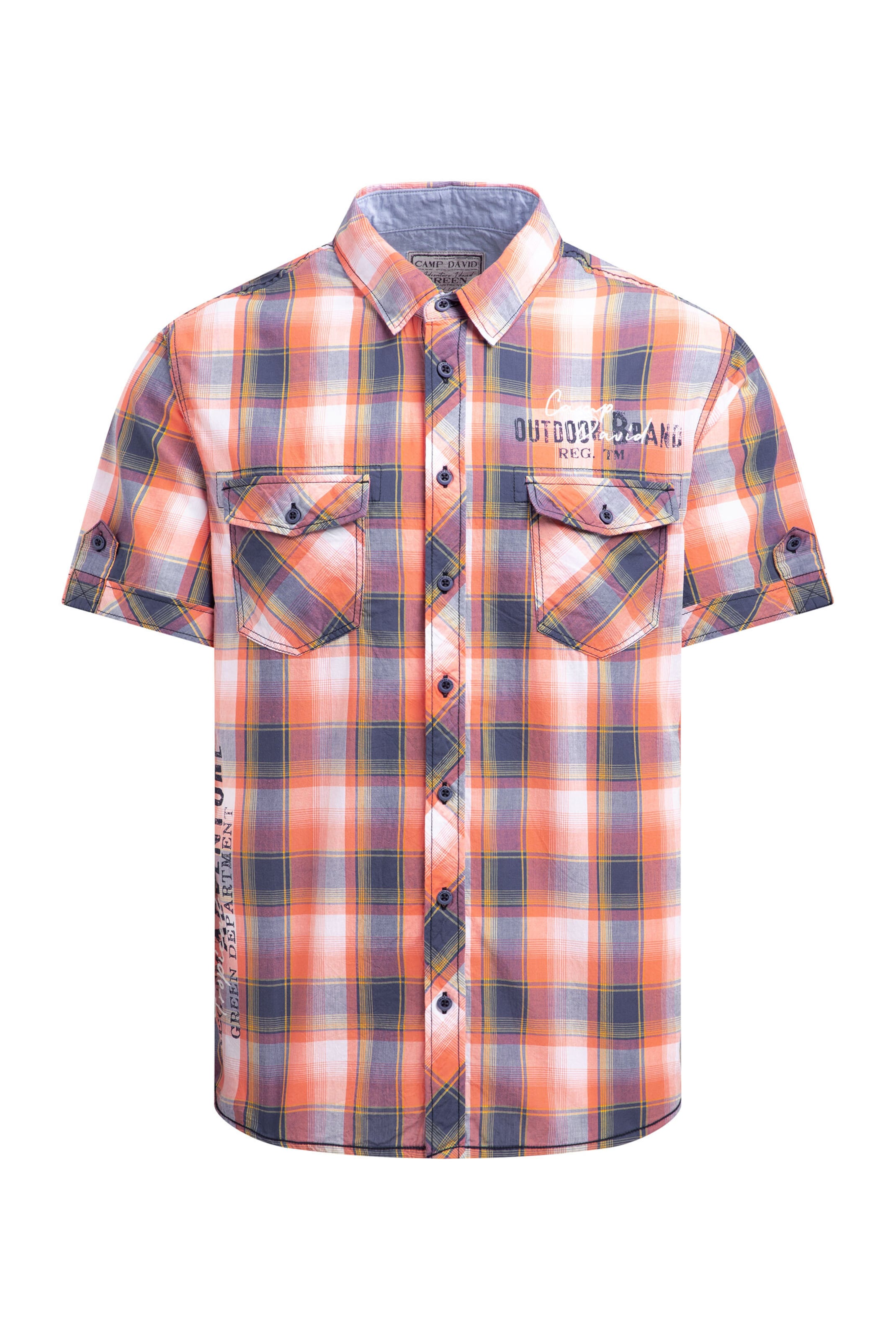 CAMP DAVID Regular Fit Karohemd Kurzarm mit Klappentaschen in Orange: Vorderseite