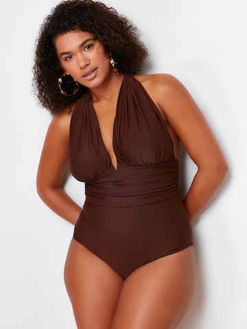 Bustino Costume intero di Trendyol Curve in marrone: frontale