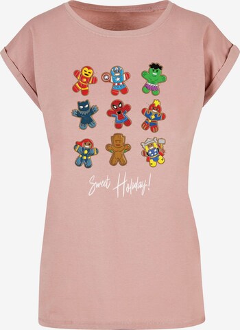 ABSOLUTE CULT Shirt 'Marvel - Gingerbread Avengers' in Roze: voorkant
