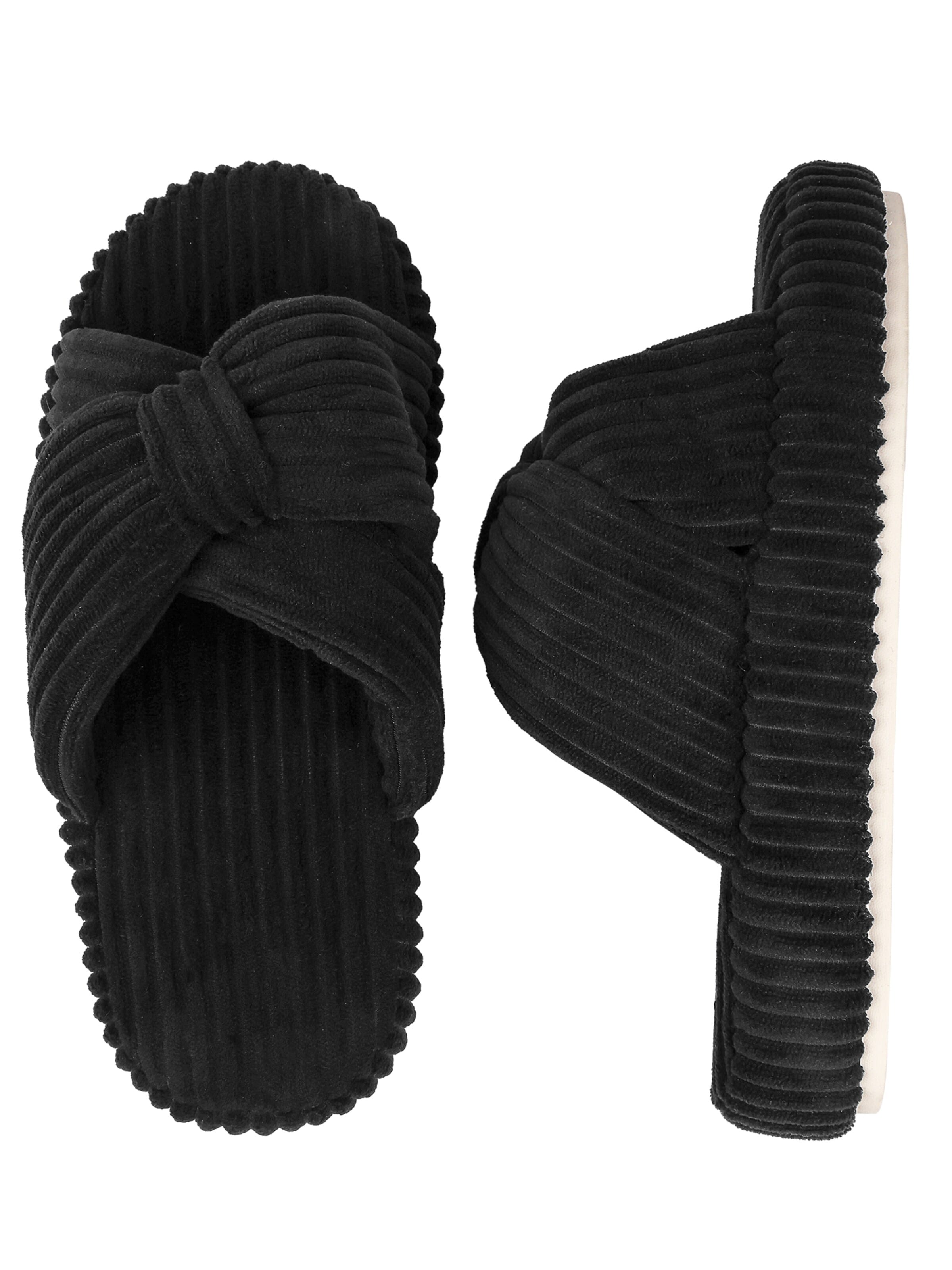 Youecci Slippers 'Corduroy Cross‑Knot House Slippers' in Black