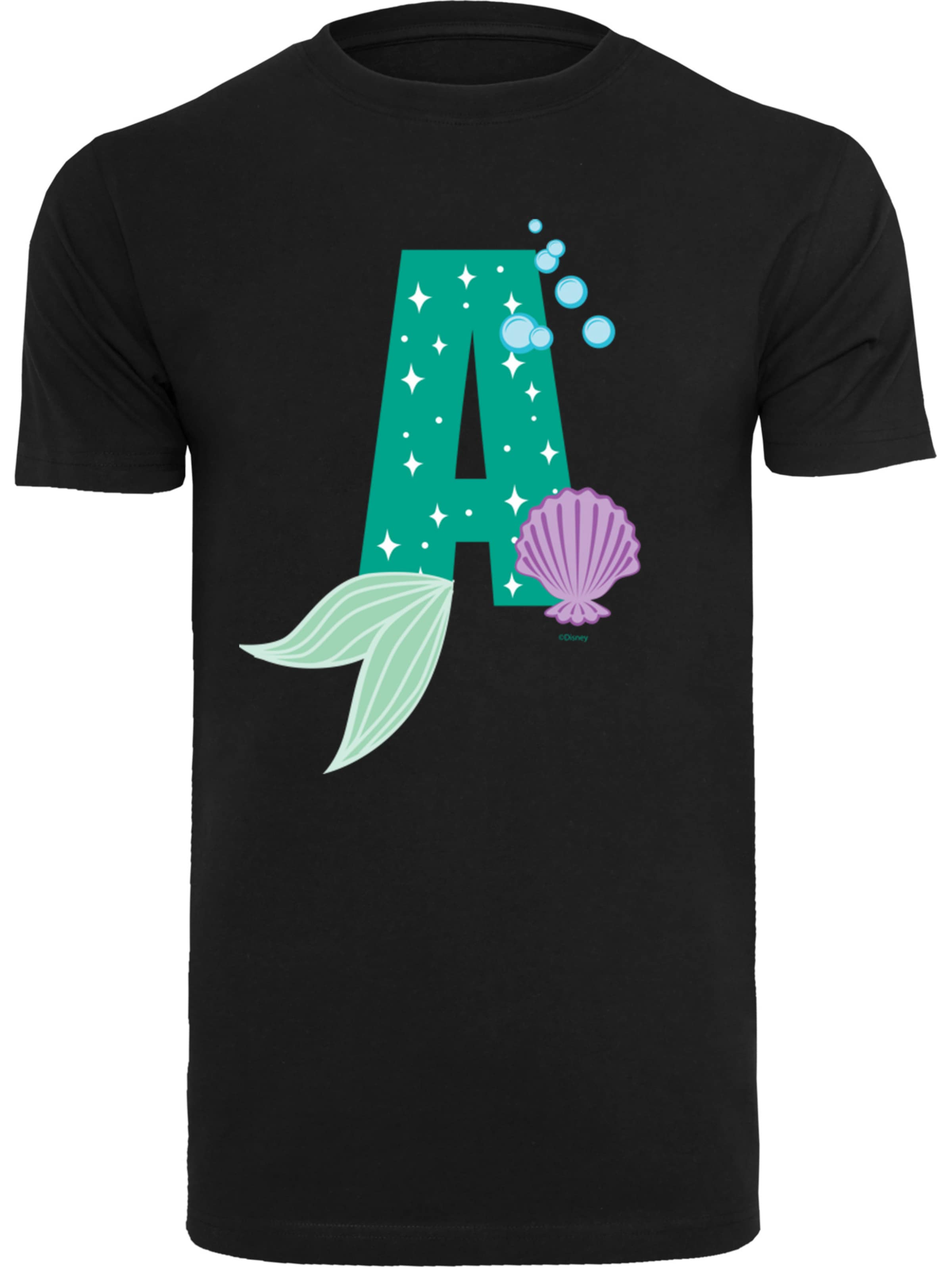 F4NT4STIC Shirt 'Disney Alphabet A Is For Ariel' in Zwart: voorkant