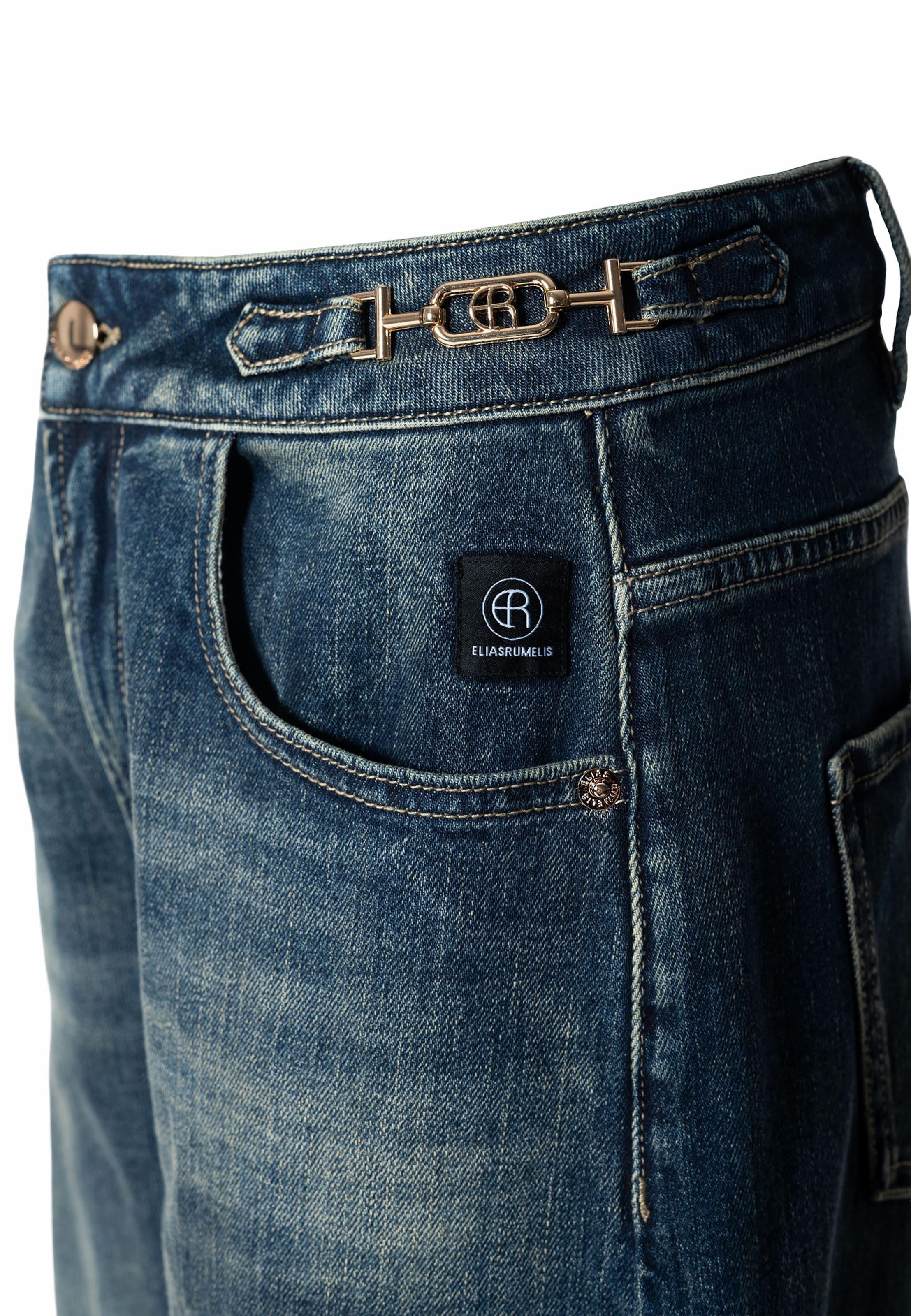 Barrel Jeans 'Yoana Gold' de la Elias Rumelis pe albastru