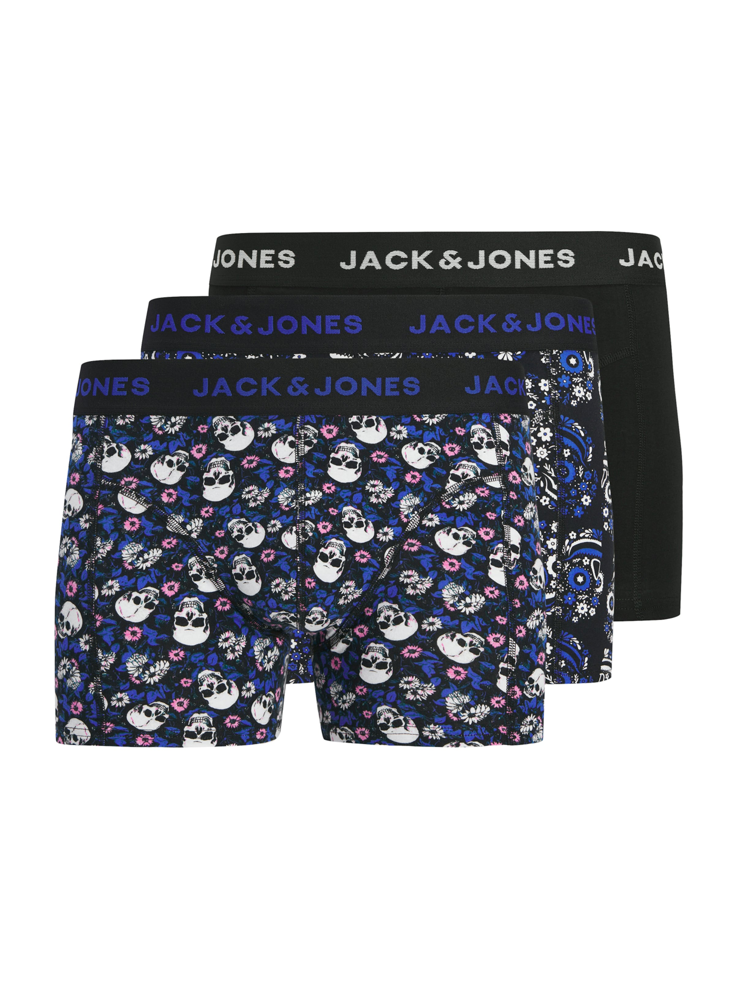 JACK & JONES Boxerky 'JACFLOWER SKULL' – černá: přední strana