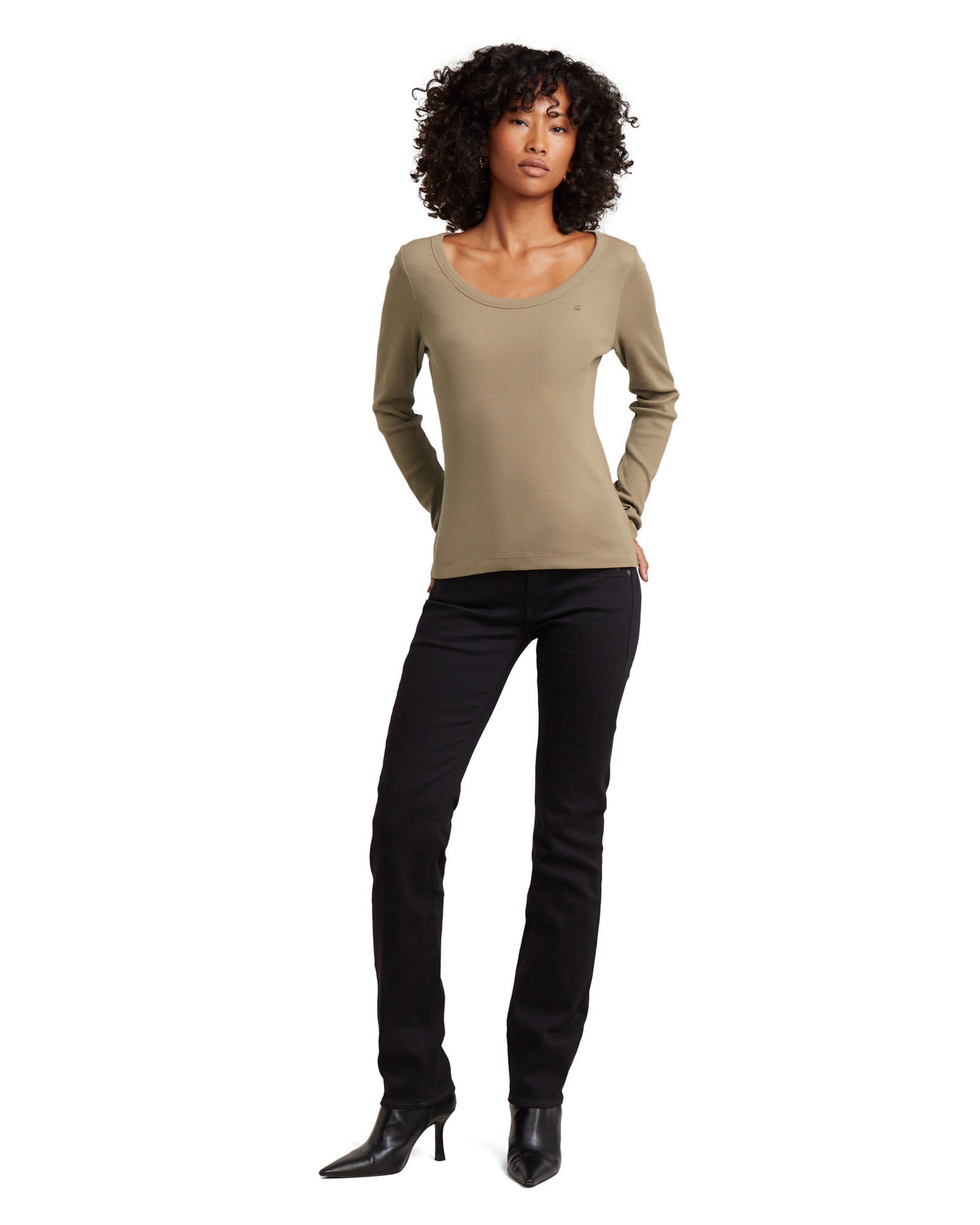 G-STAR Shirt 'Slim Rib Open Neck ' in Brown