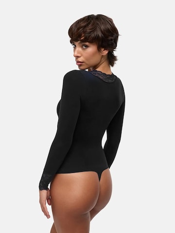 cfab - Body moldeador 'Clean Longsleeve V-Neck with Lace Sculpting Bodysuit with String' en negro