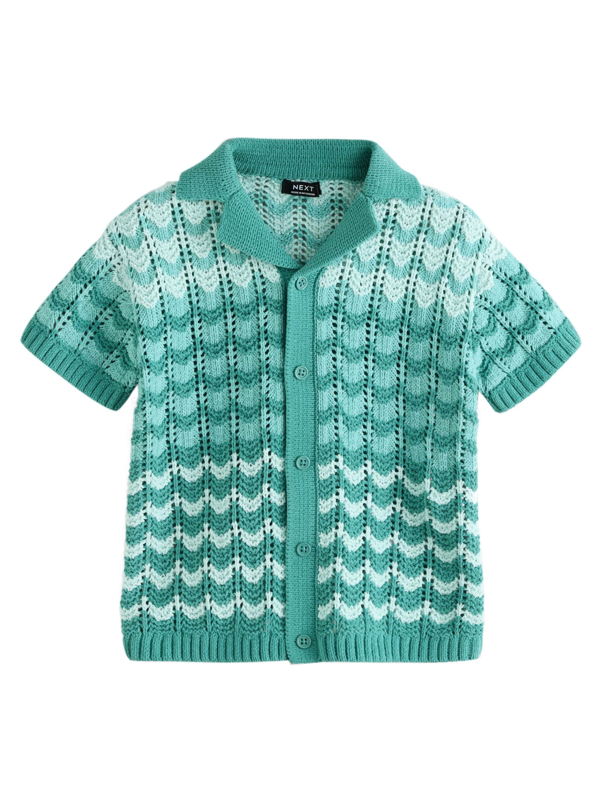 Next Majica 'Strick mit Häkelkragen' | zelena barva: sprednja stran