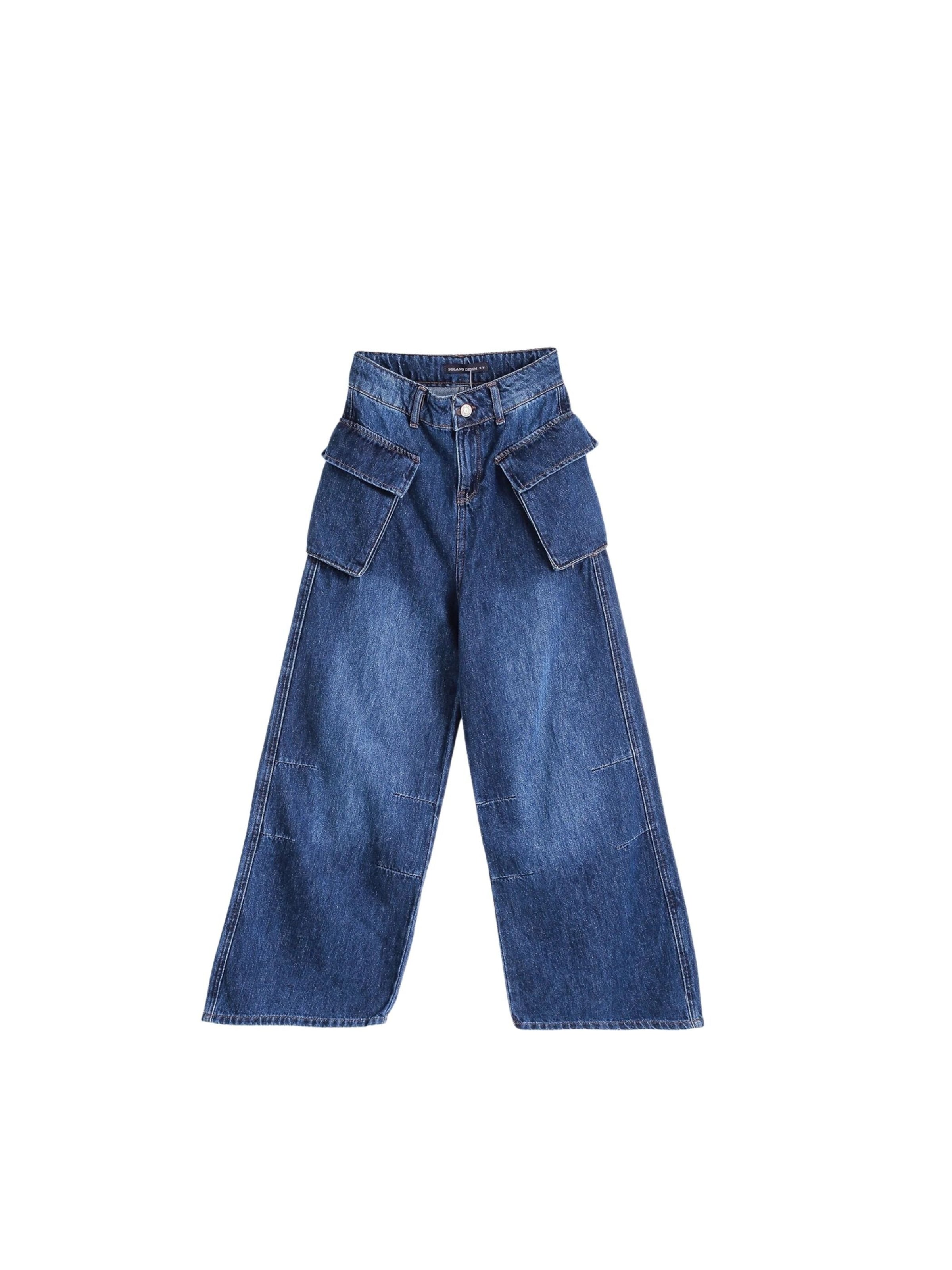 Solang Regular Hose Denim-Cargo-Hose mit Cargotaschen in Blau: Vorderseite