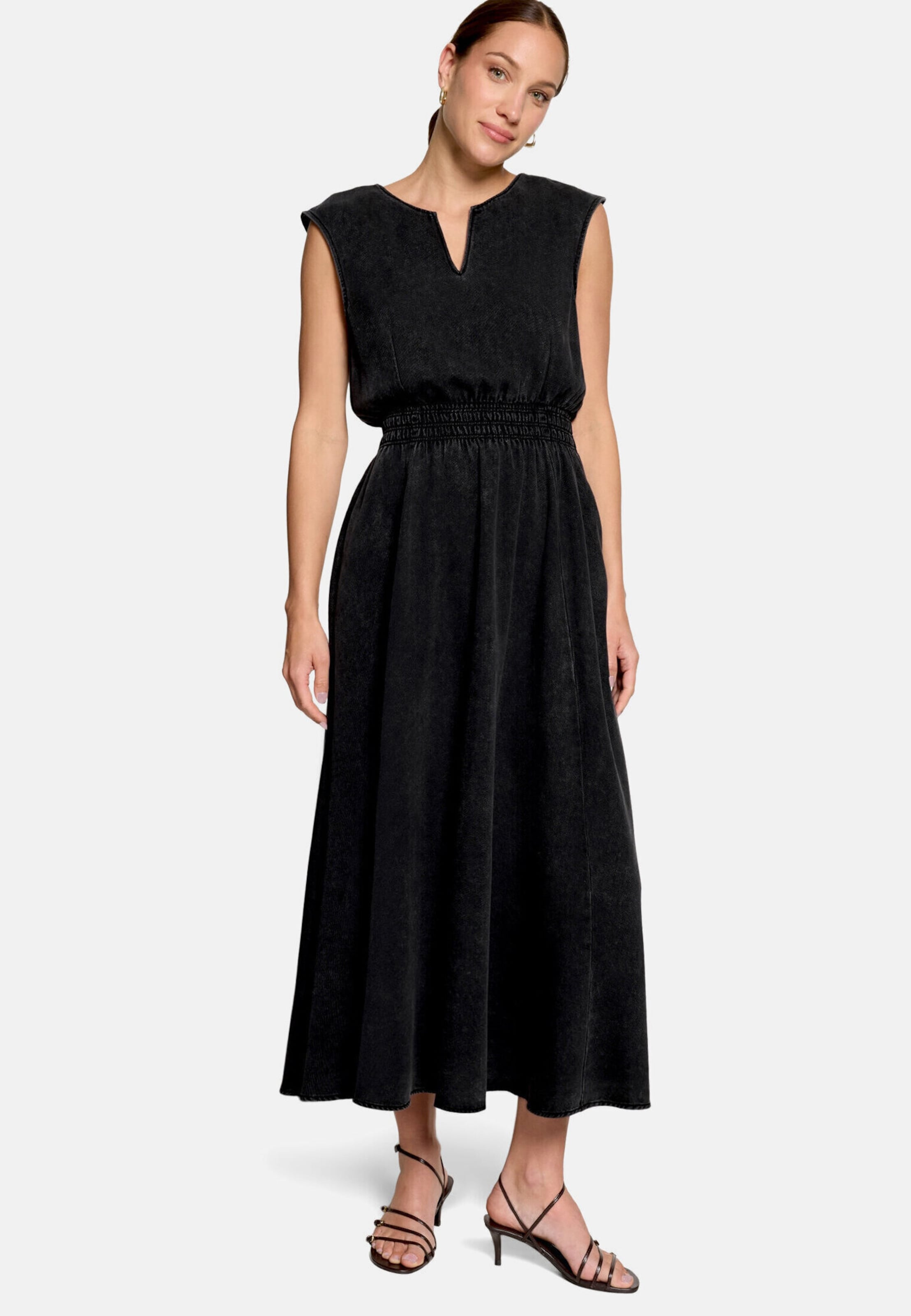 zero Midikleid mit elastischem Bund in Schwarz: Vorderseite
