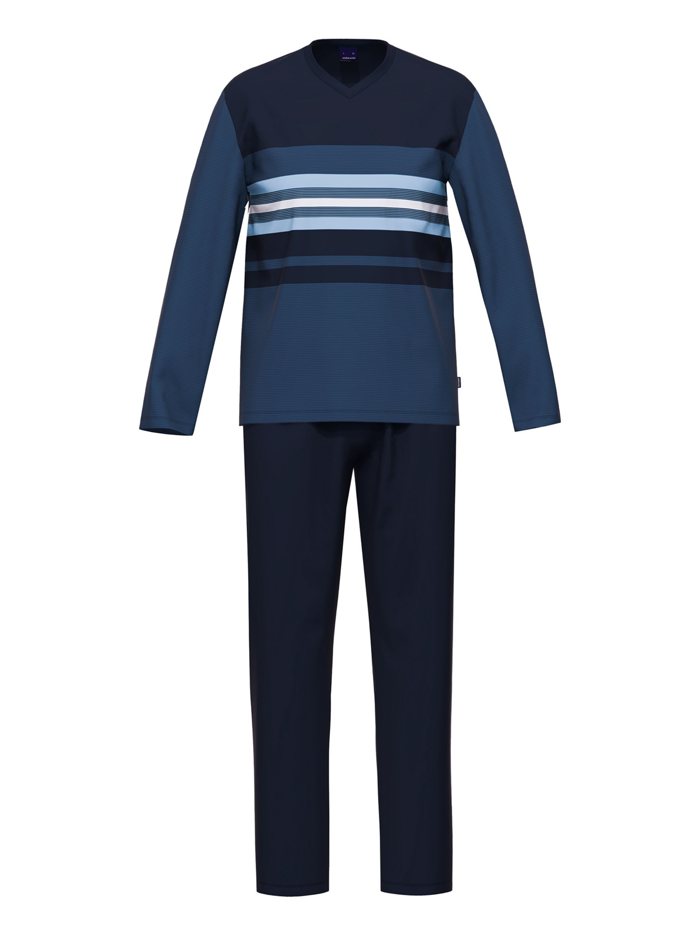 Ammann Long Pajamas 'Cotton' in Blue: front