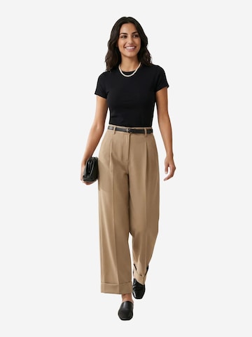 My fashion - Perna larga Calças com vincos em castanho