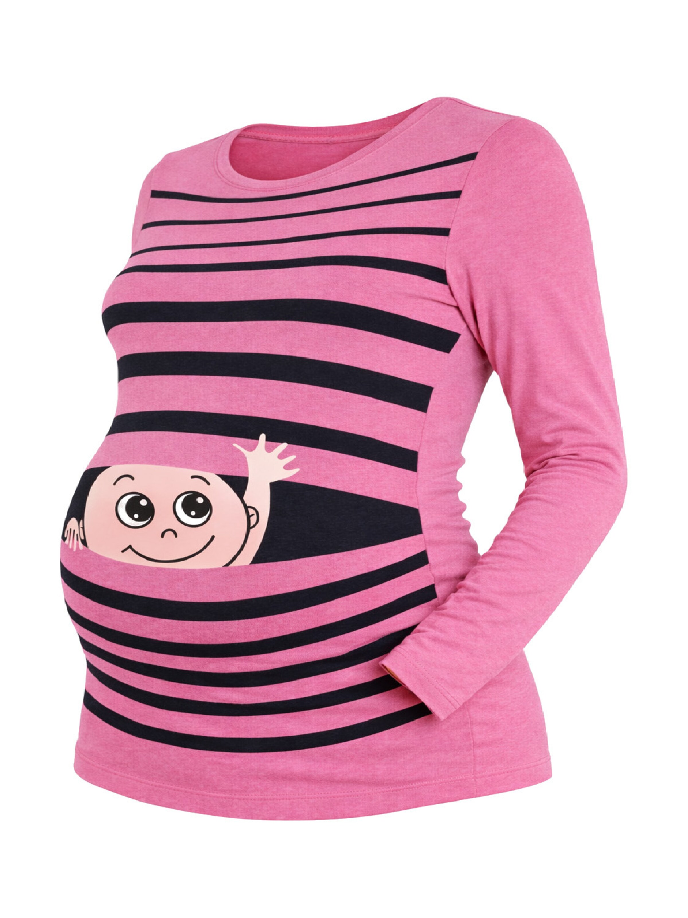 M.M.C. Shirt 'Winke Winke Umstandslangarmshirt' in Pink: front