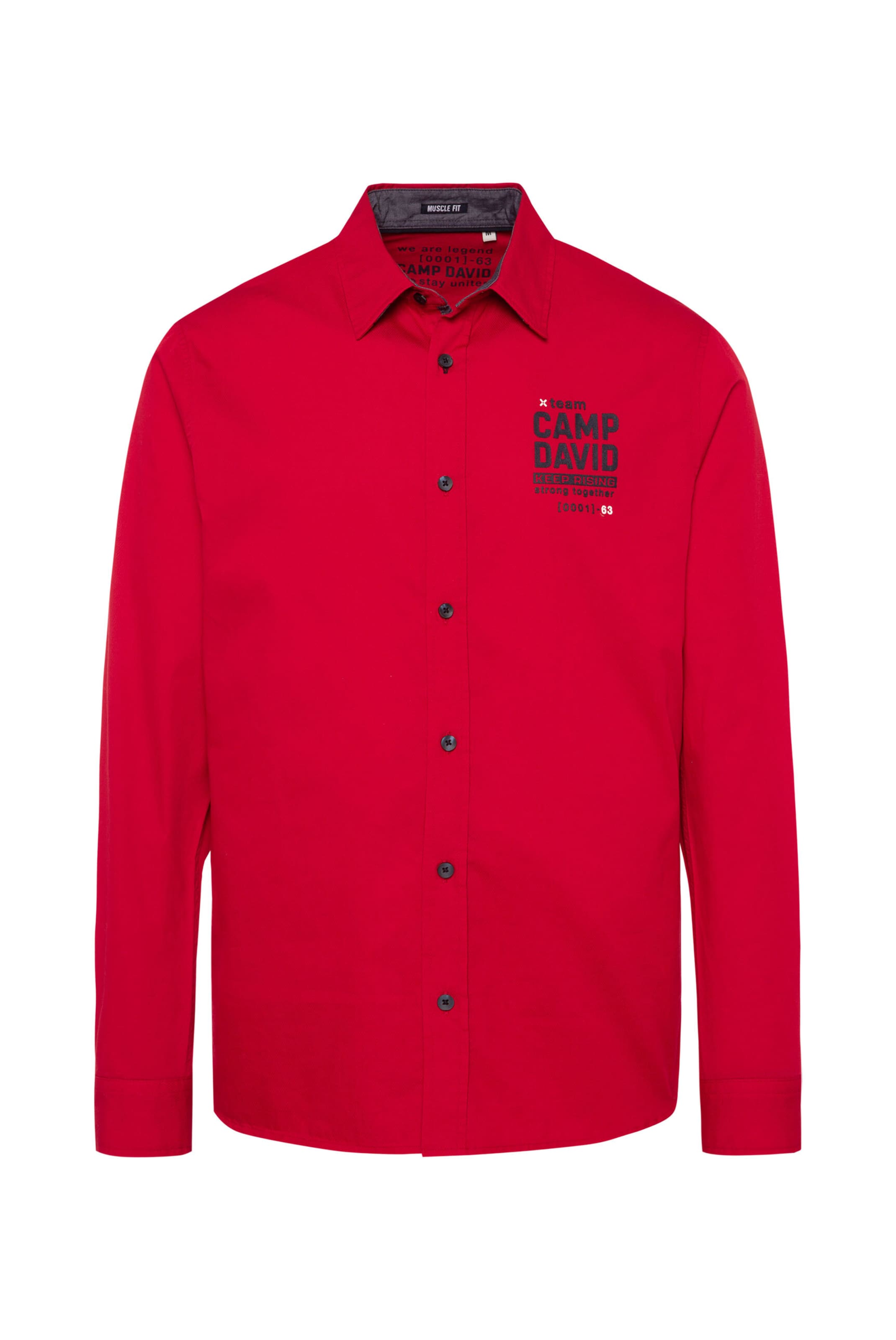 CAMP DAVID Slim Fit Strukturiertes Langarmhemd mit Rubber Prints in Rot: Vorderseite
