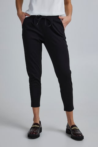 ICHI Slim fit Pleat-Front Pants 'KATE' in Black: front