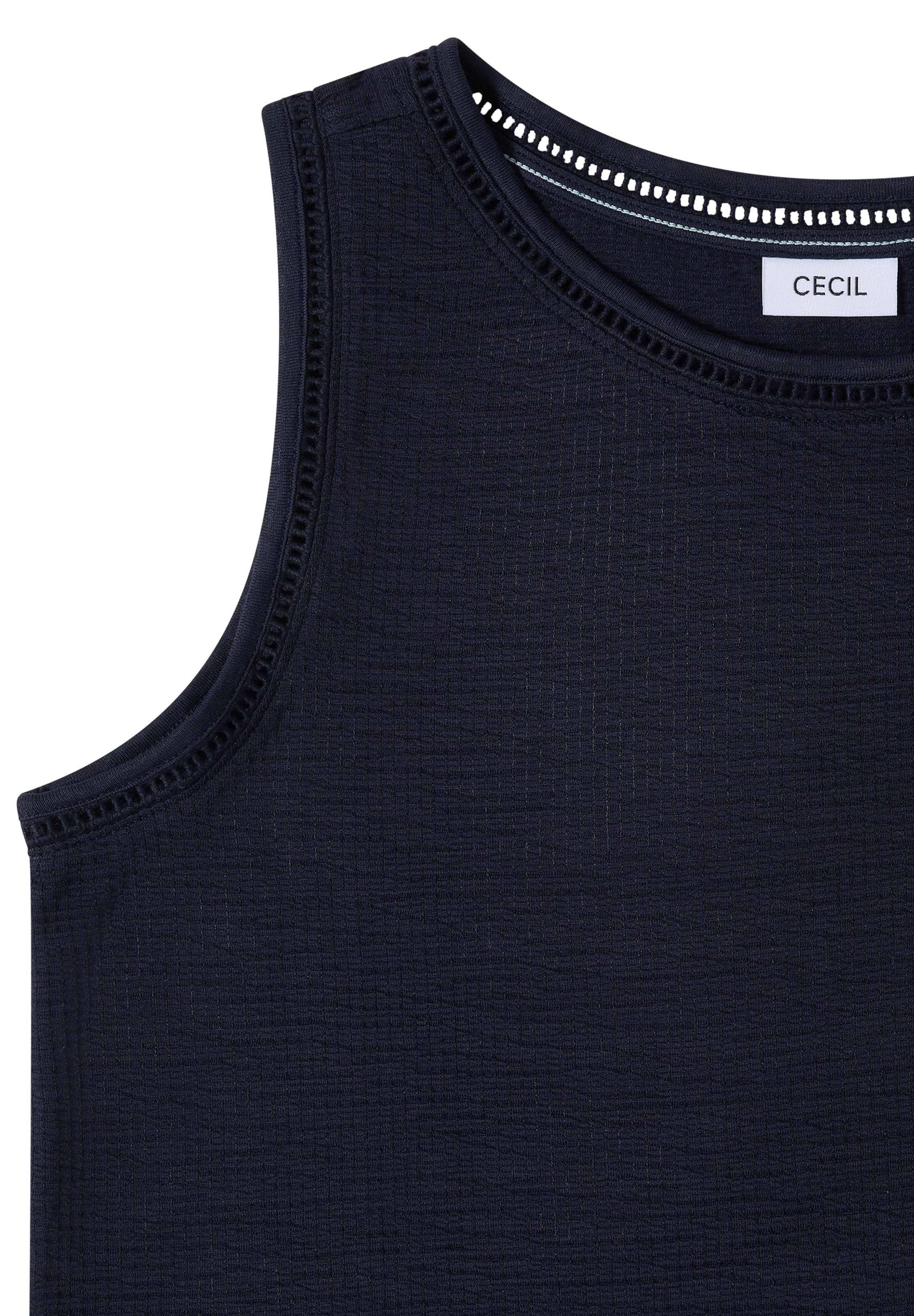 CECIL Top mit U-Boot-Ausschnitt und Spitzendetails in Blau