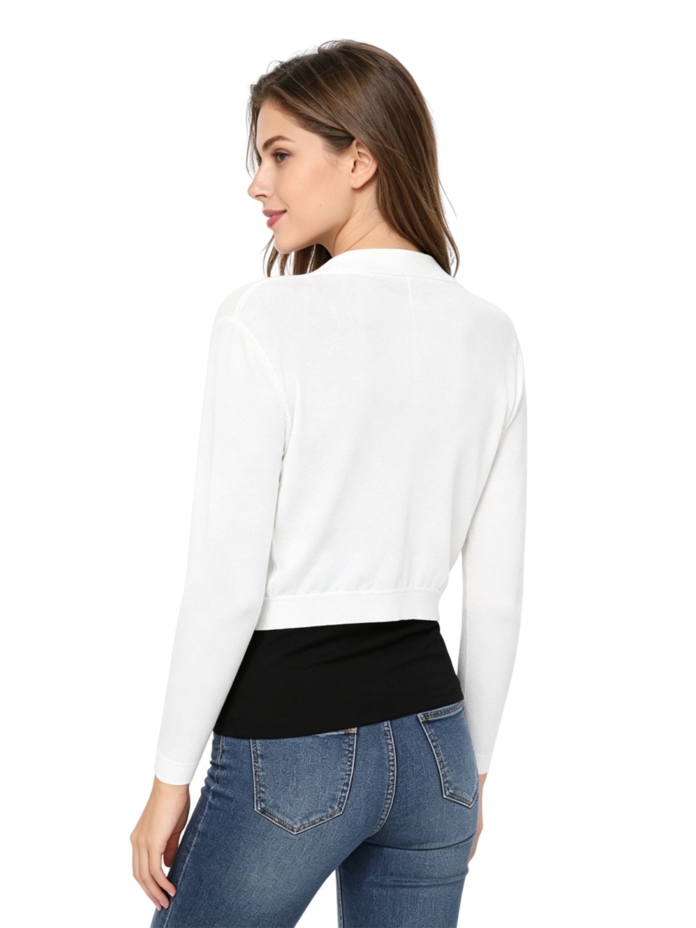 KoJooin Kardigan 'Strickjacke Damen Kurz Cardigan Bolero Jacke Open Front Shrug Oberteile für Frühling Sommer Kleider' w kolorze biały