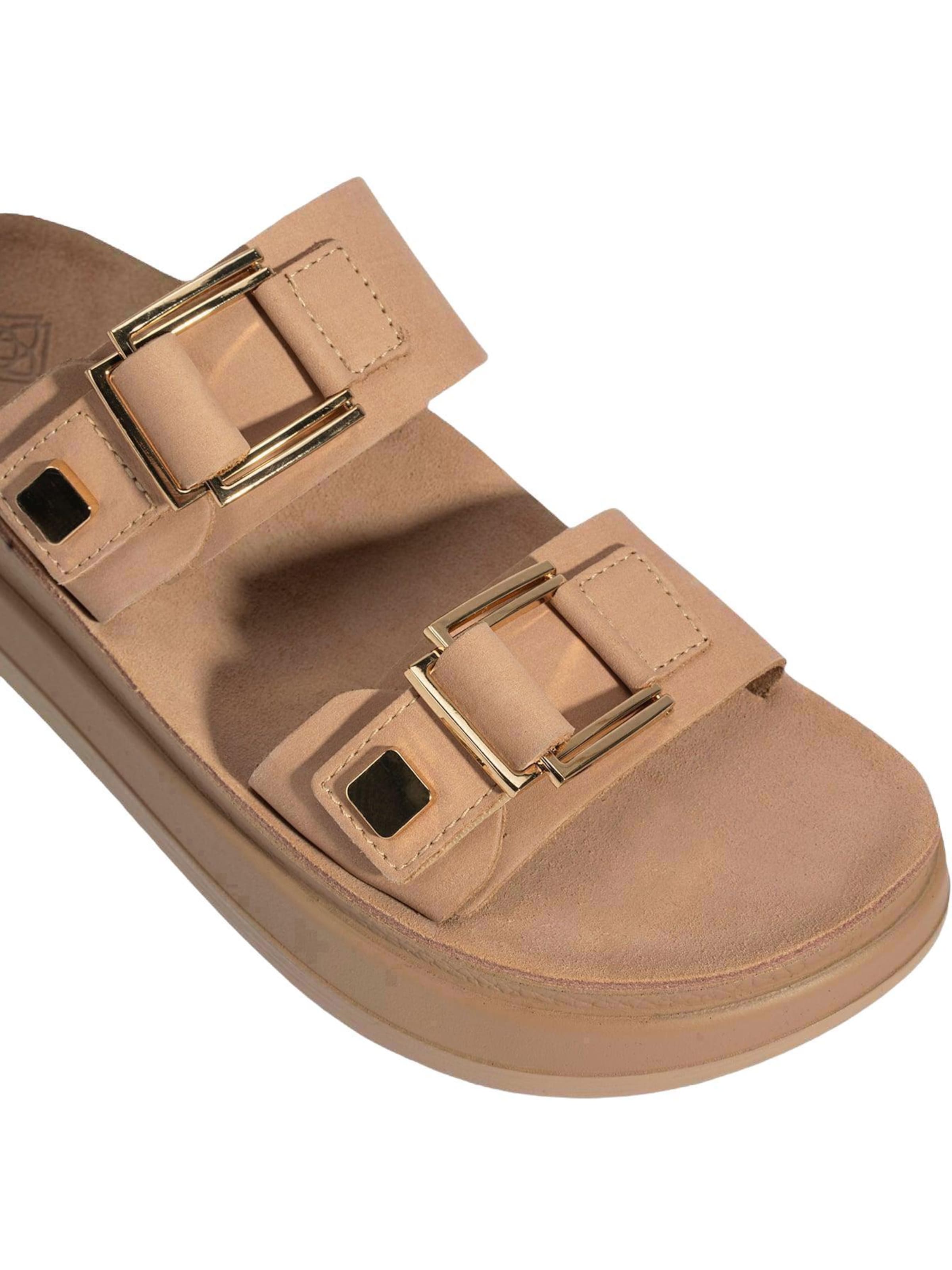 Desa - Zapatillas de casa 'DESA Damen-Keilsandalen aus Nubukleder mit Schnallendetail' en beige