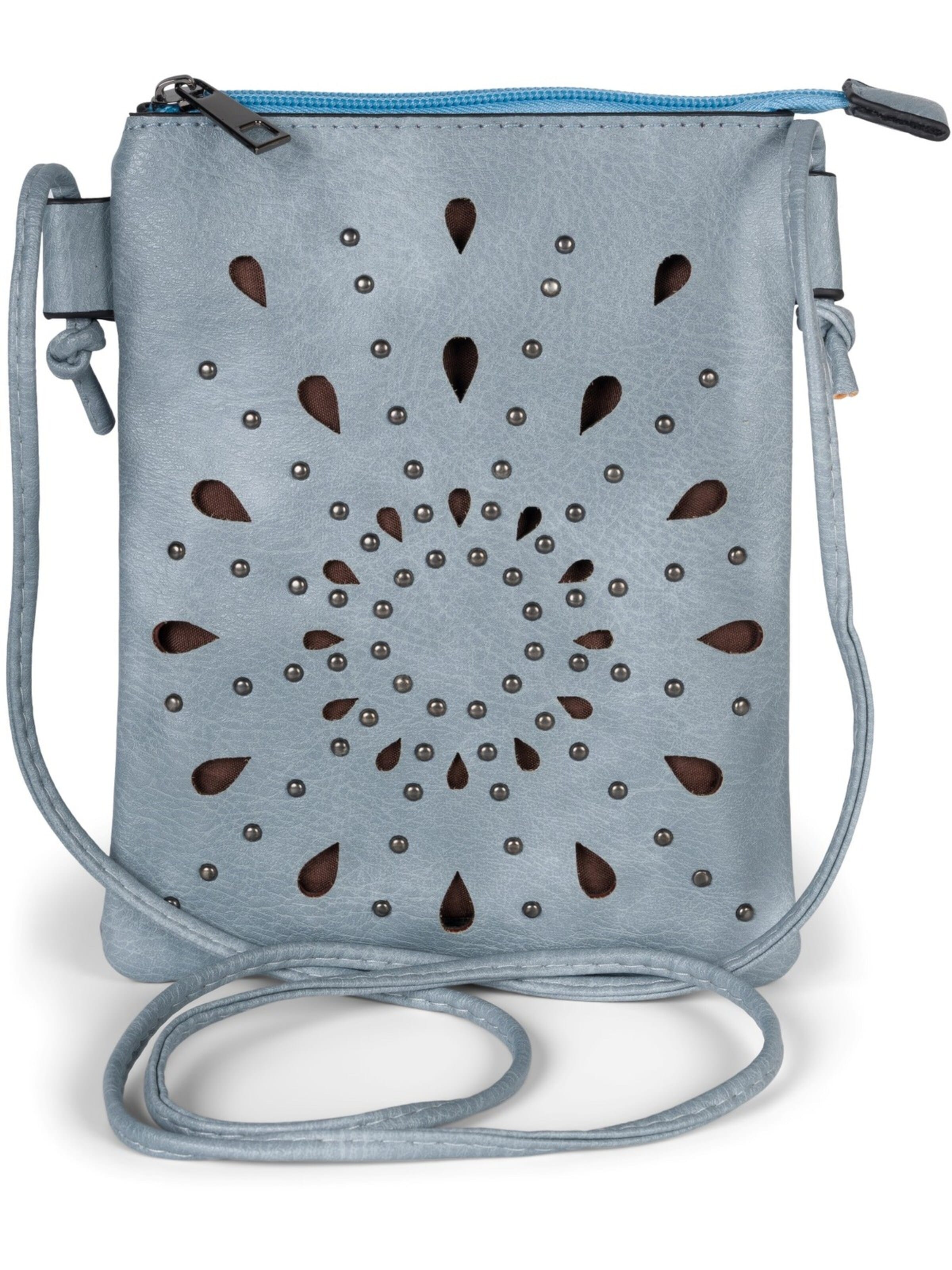 styleBREAKER Umhängetasche 'Mini Umhängetasche Blumen Cutouts und Nieten'‌‌‌‌‌ in Blau: Vorderseite
