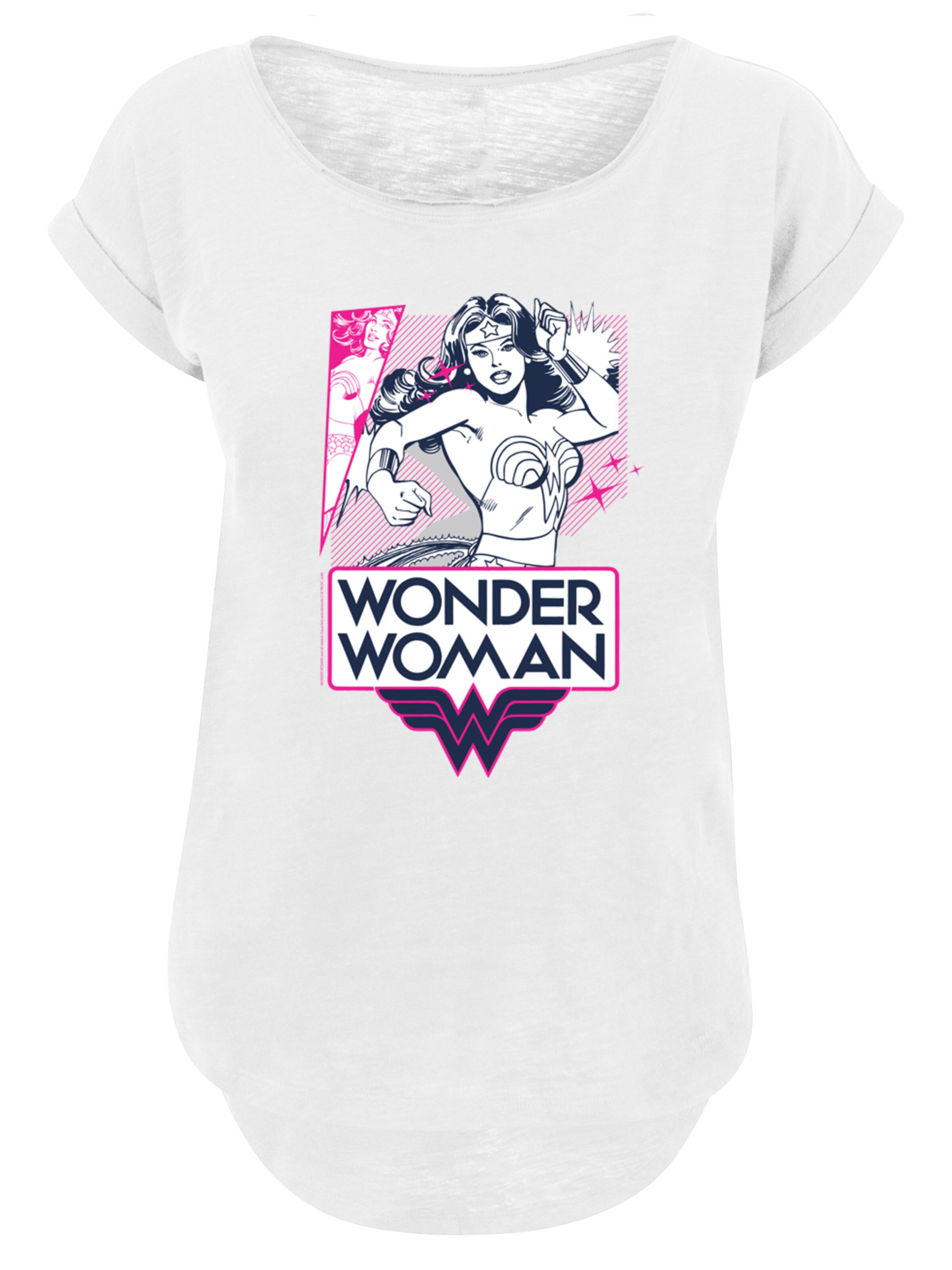 Maglietta 'DC Comics Wonder Woman Pink Action' di F4NT4STIC in bianco: frontale