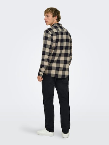 Only & Sons Comfort fit Button Up Shirt 'Gudmund' in Beige