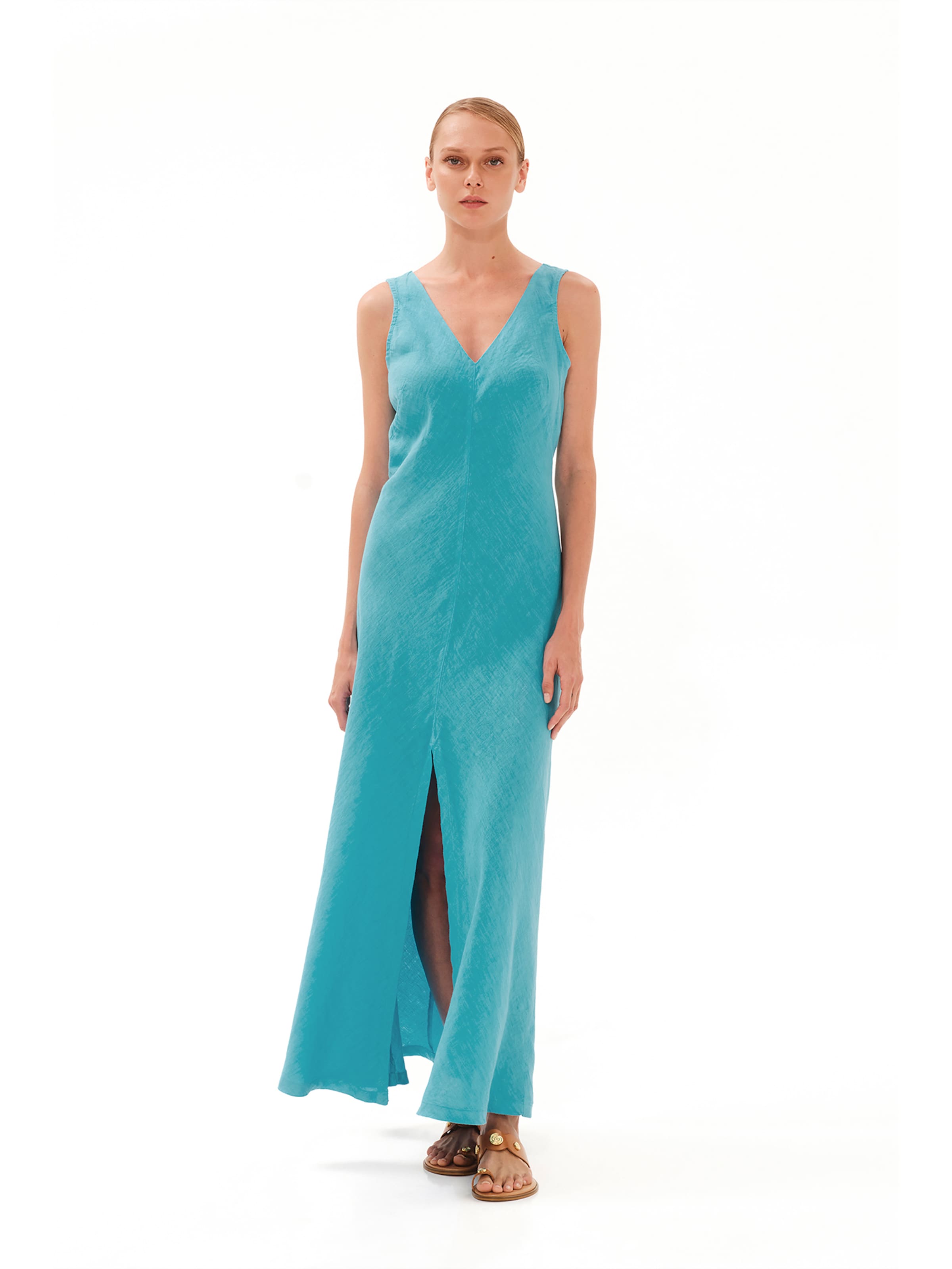 Abito 'Maxi Linen Dress with V Neck' di Haris Cotton in blu