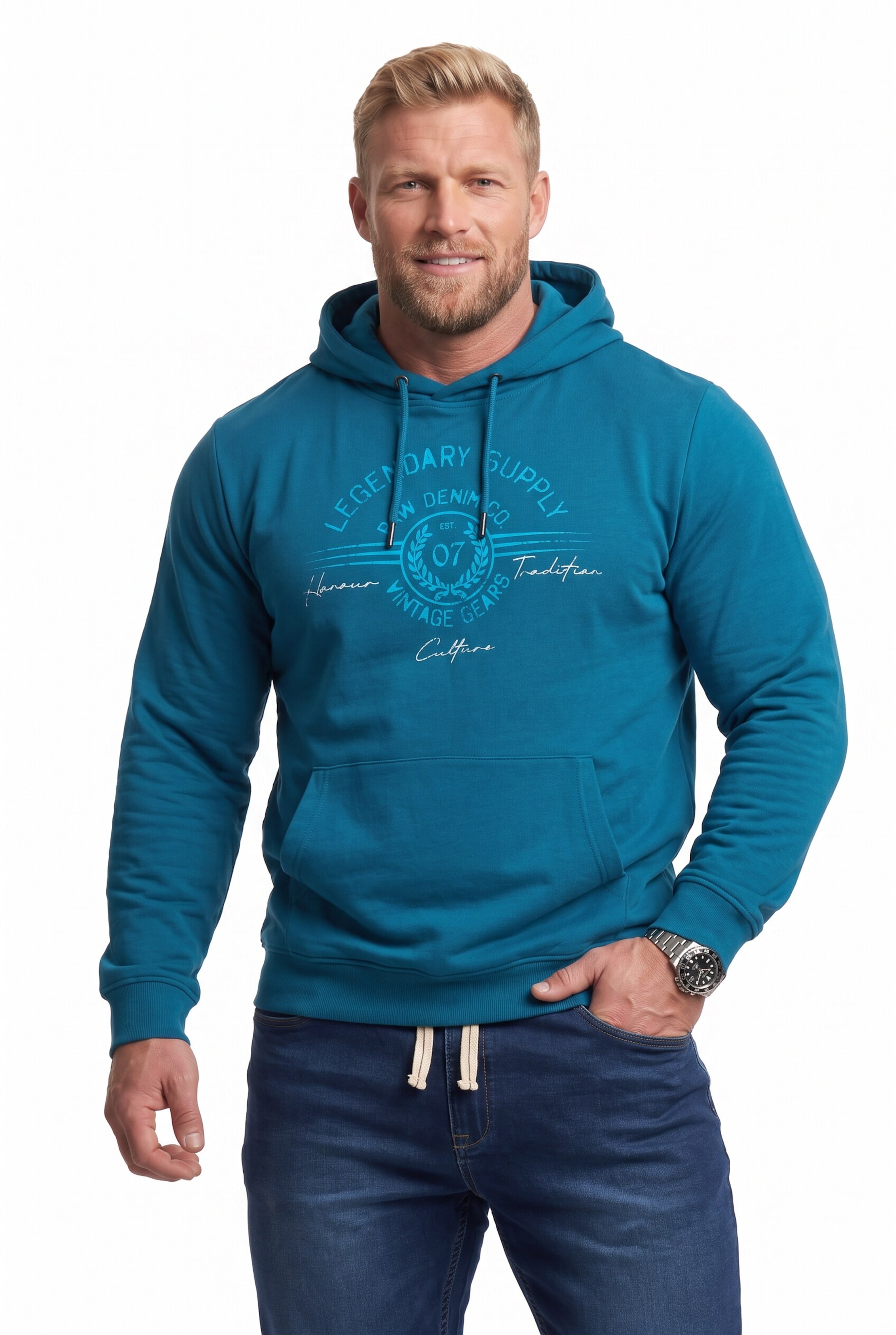Men Plus Sweatshirt in Blau: Vorderseite
