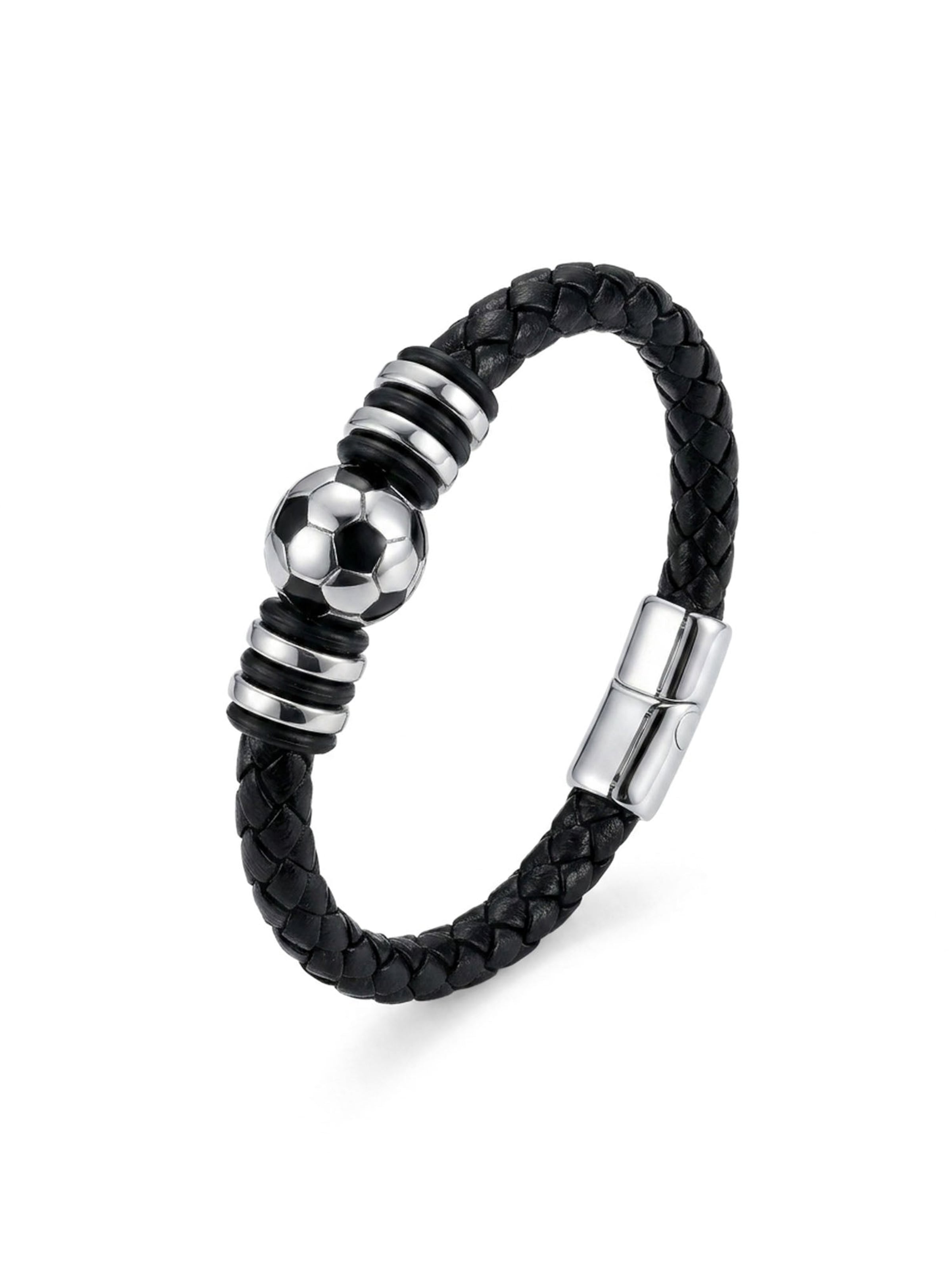 Nemomatheo Armband 'Armband Pallone Nero – Fußball Leder Armband Herren'‌‌‌‌‌‌‌‌‌ in 18-23 cm in schwarz, Produktansicht