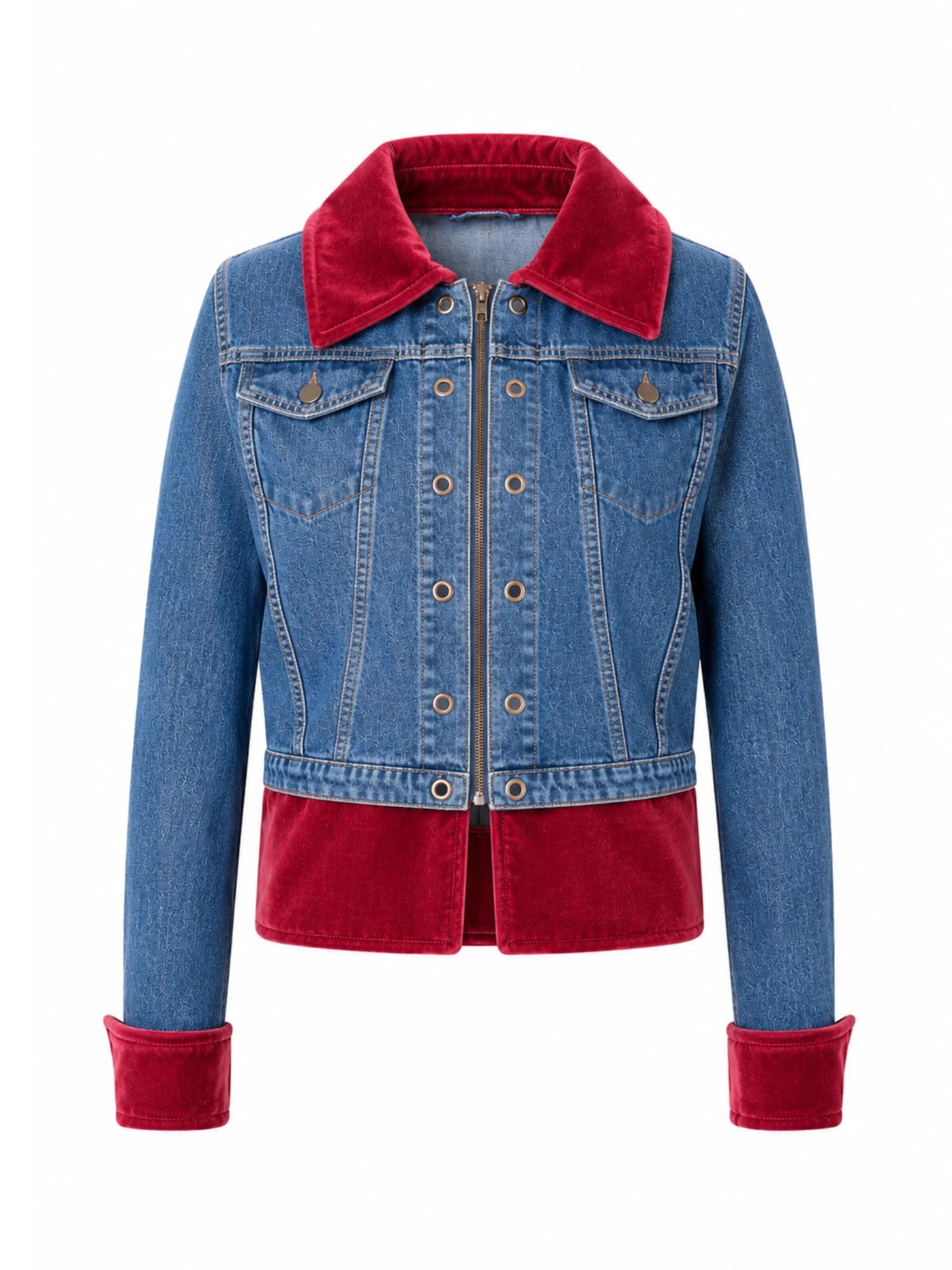 Fenice Between-Season Jacket 'Denim Velvet Fusion' in Red: front