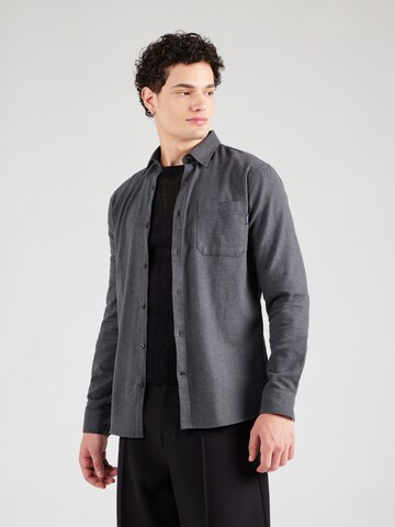 Lindbergh Regular Fit Hemd 'Brushed' in Grau: Vorderseite