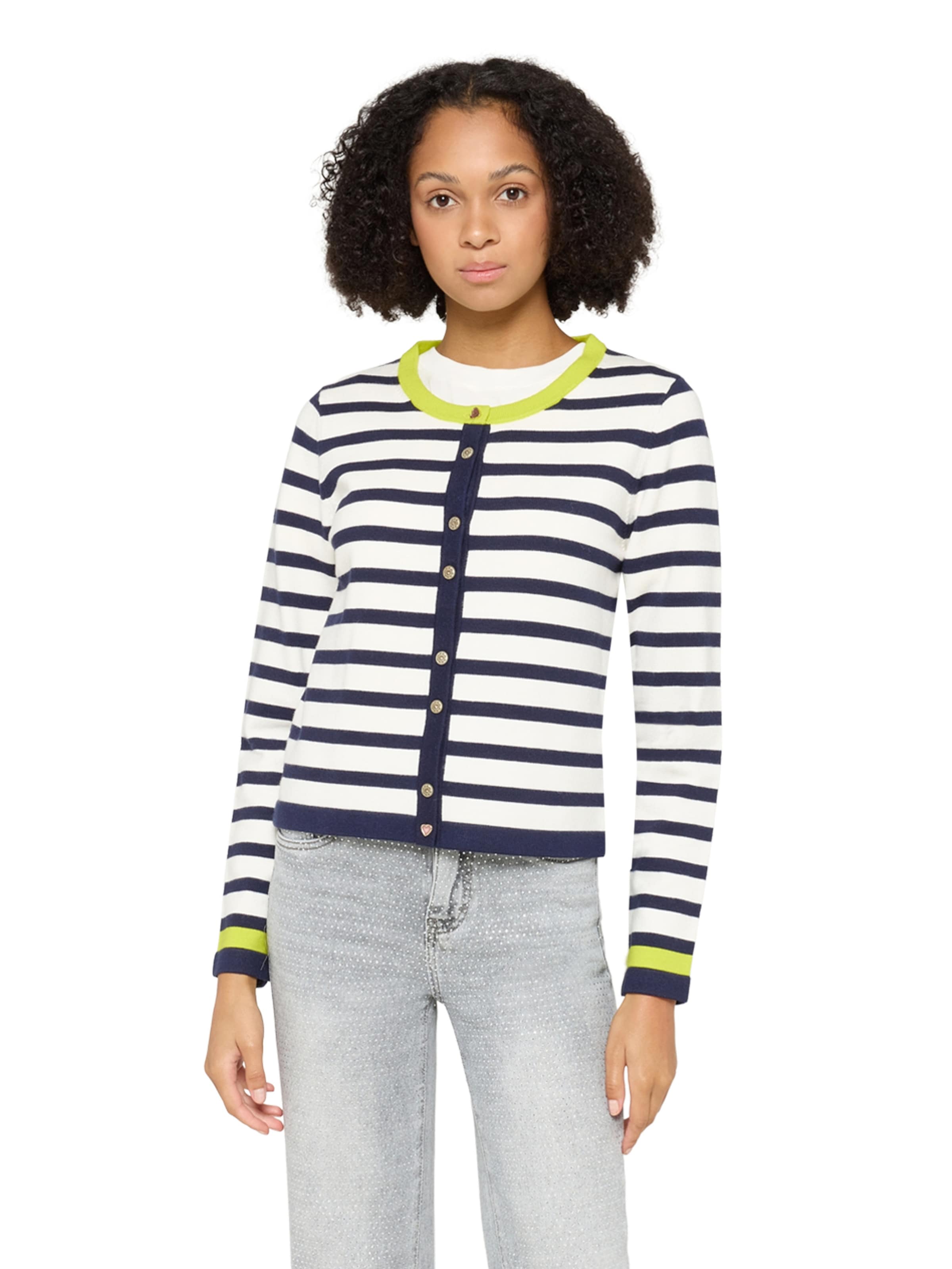 Cartoon - Casaco de malha em azul: frente