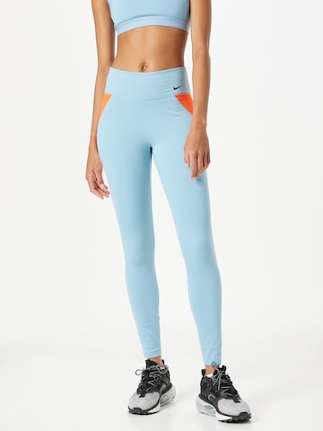 NIKE Skinny Workout Pants in Blue: front