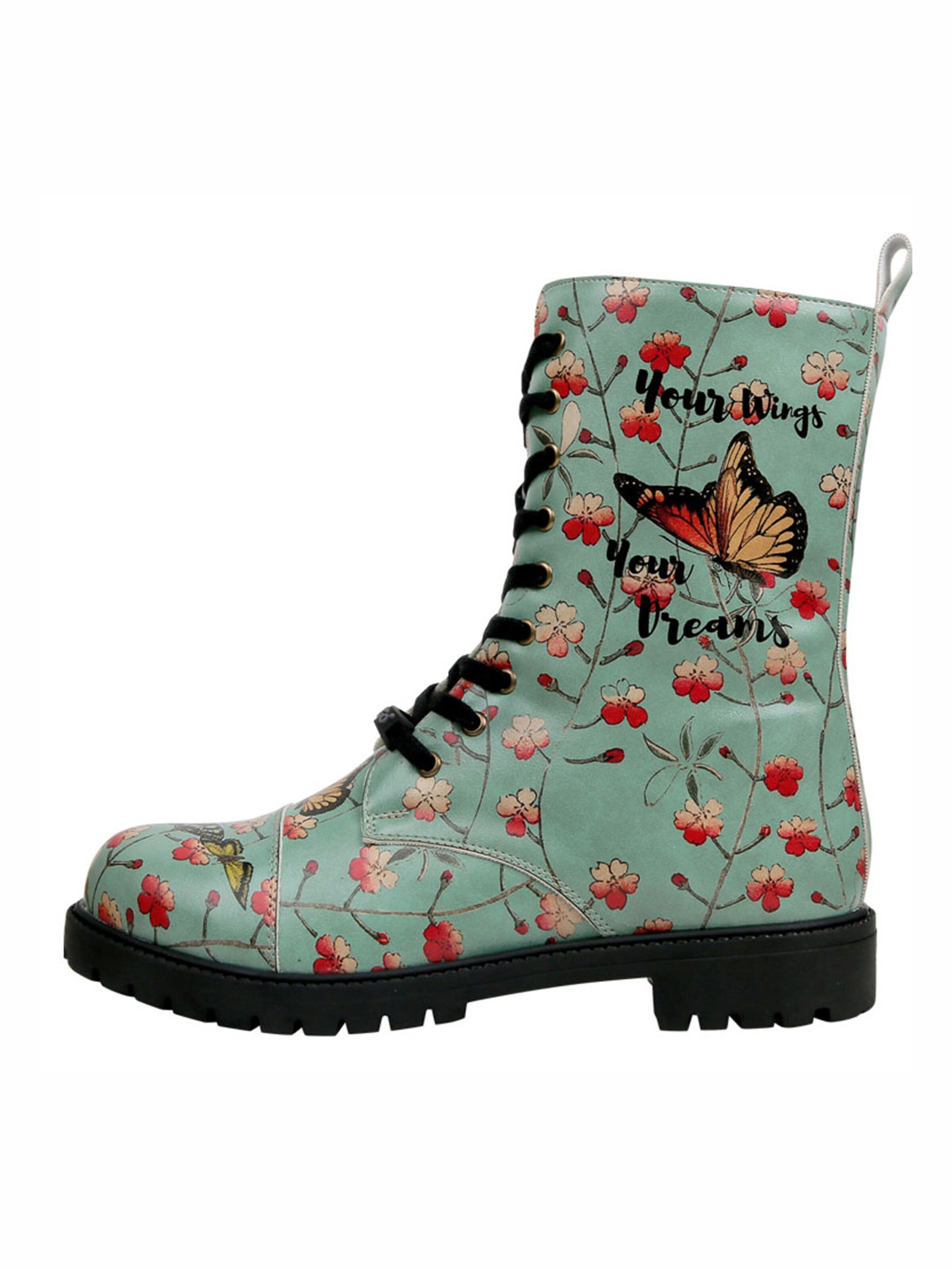 DOGO Lace-Up Boots 'DOGO Zipsy - Your Wings, Your Dreams' in Green: front