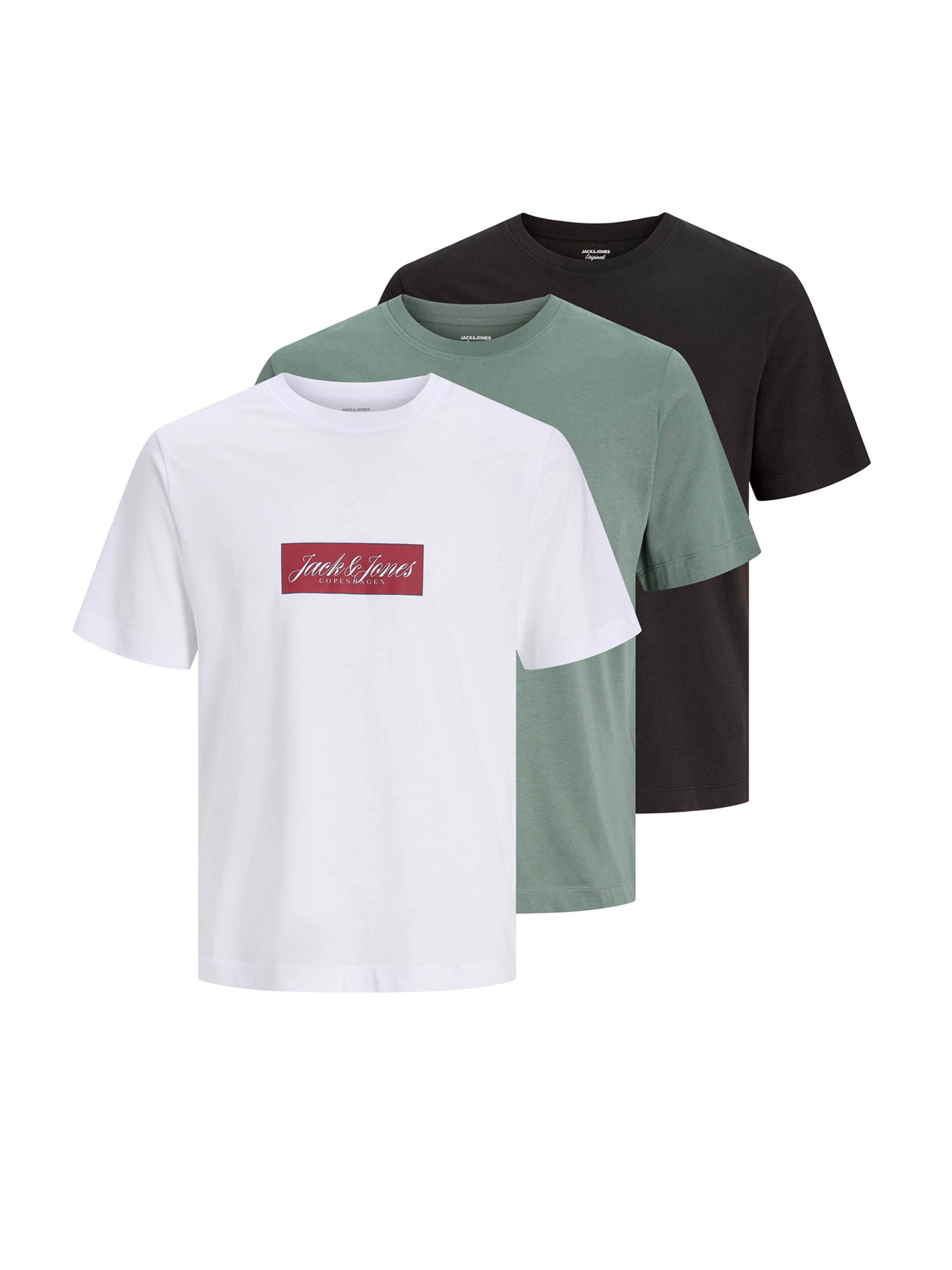 JACK & JONES Bluser & t-shirts 'JORNORREBRO' i XS i grøn / mørkerød / sort / hvid, Produktvisning