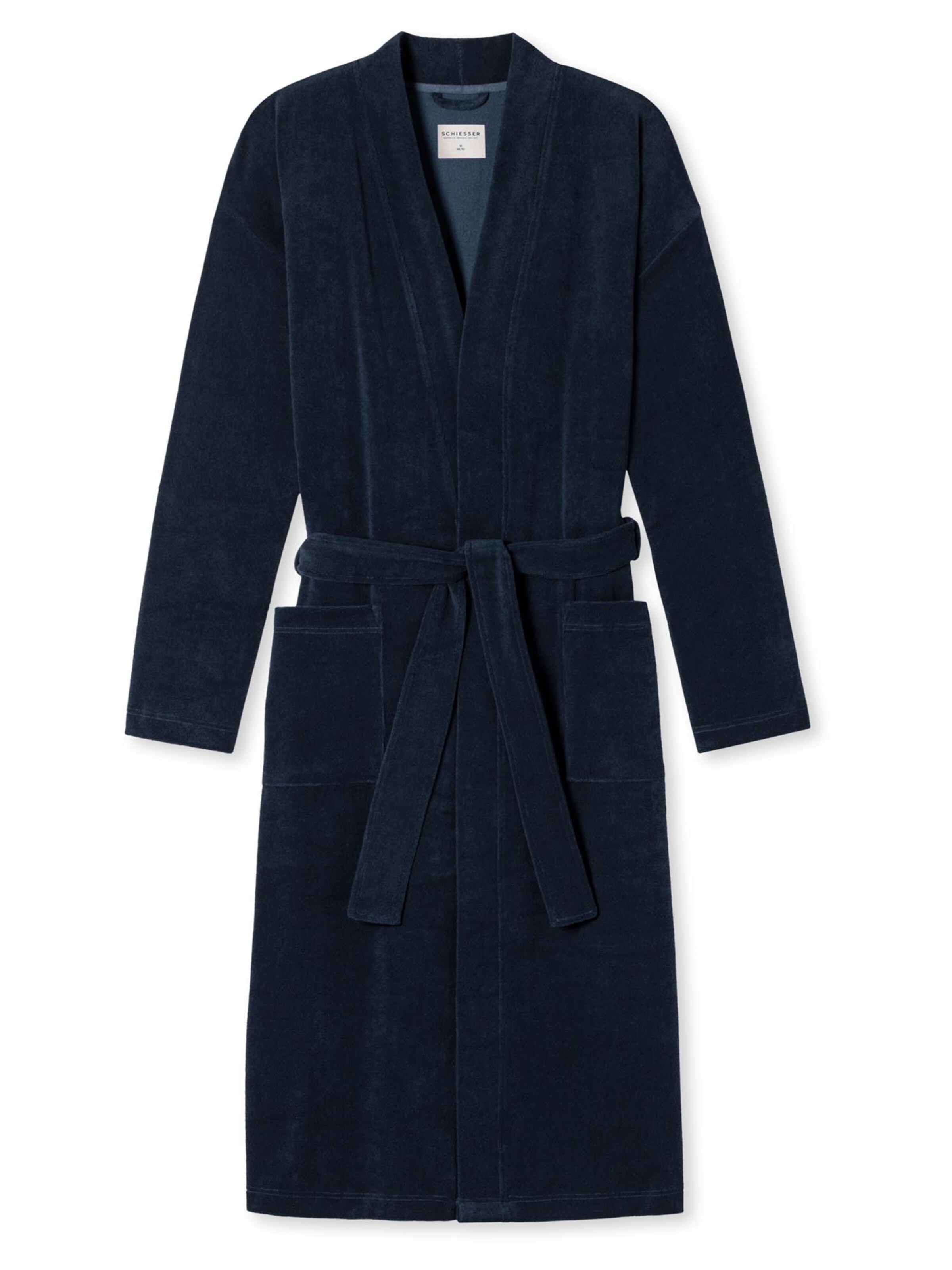 SCHIESSER Bademantel lang 'Feather Terry'‌‌‌‌‌‌‌‌ in Blau: Vorderseite