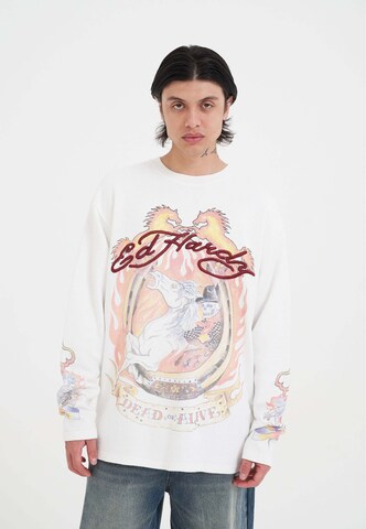 Ed HardySweater majica 'Ride Into Hell' - bijela boja: prednji dio