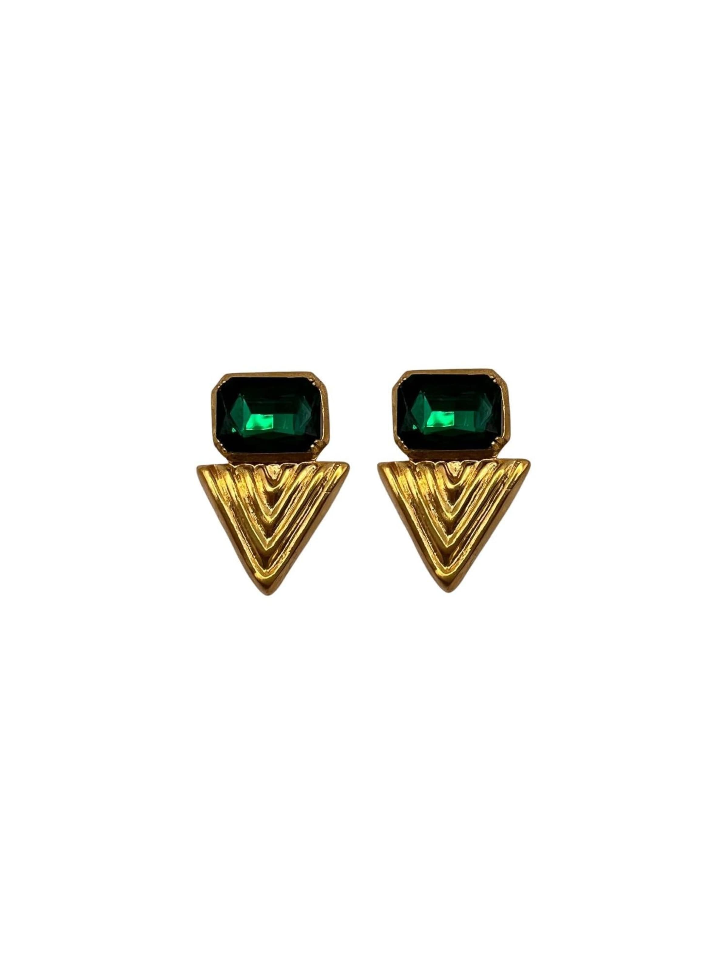 Les Reines Boucles d'oreilles 'Green Zenith' en 2x3 cm en or, Vue avec produit