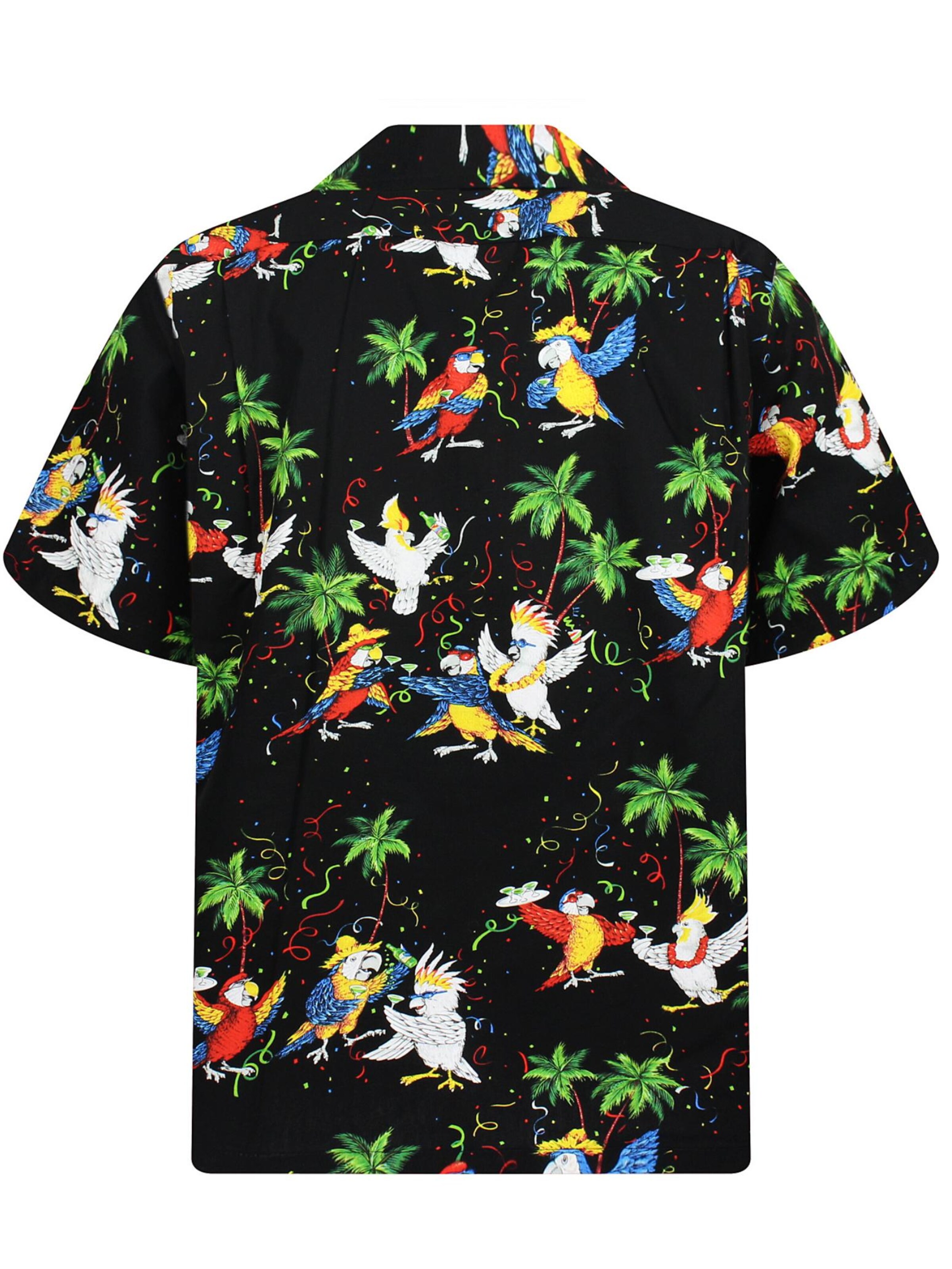 Pacific Legend Regular fit Button Up Shirt 'Party Papageien' in Black