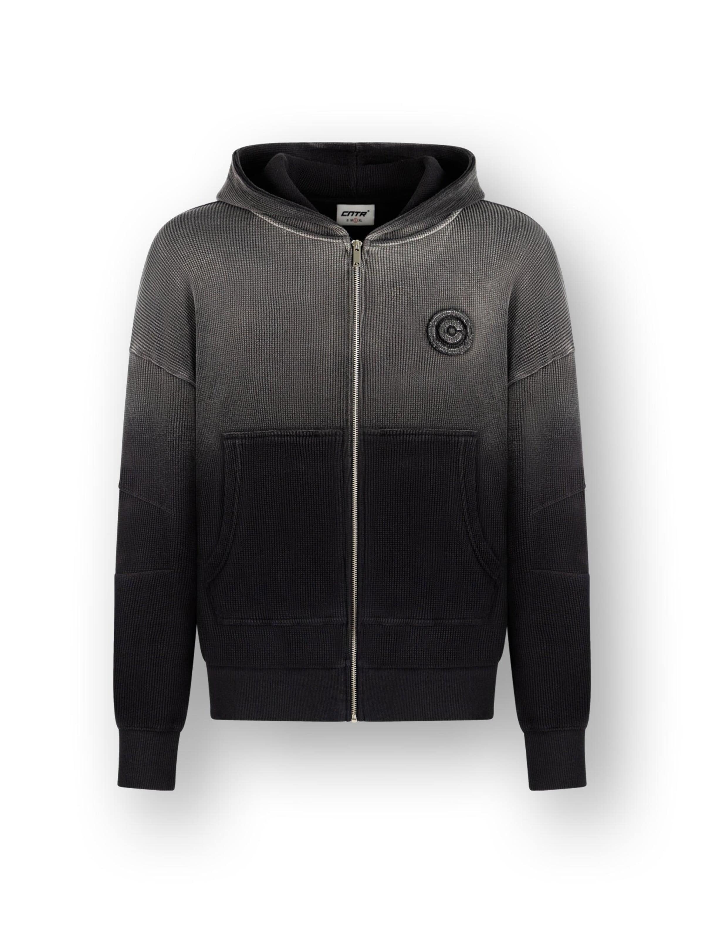 CNTR Zip-Up Hoodie 'Waffle Zip Hoodie Black' in Black: front