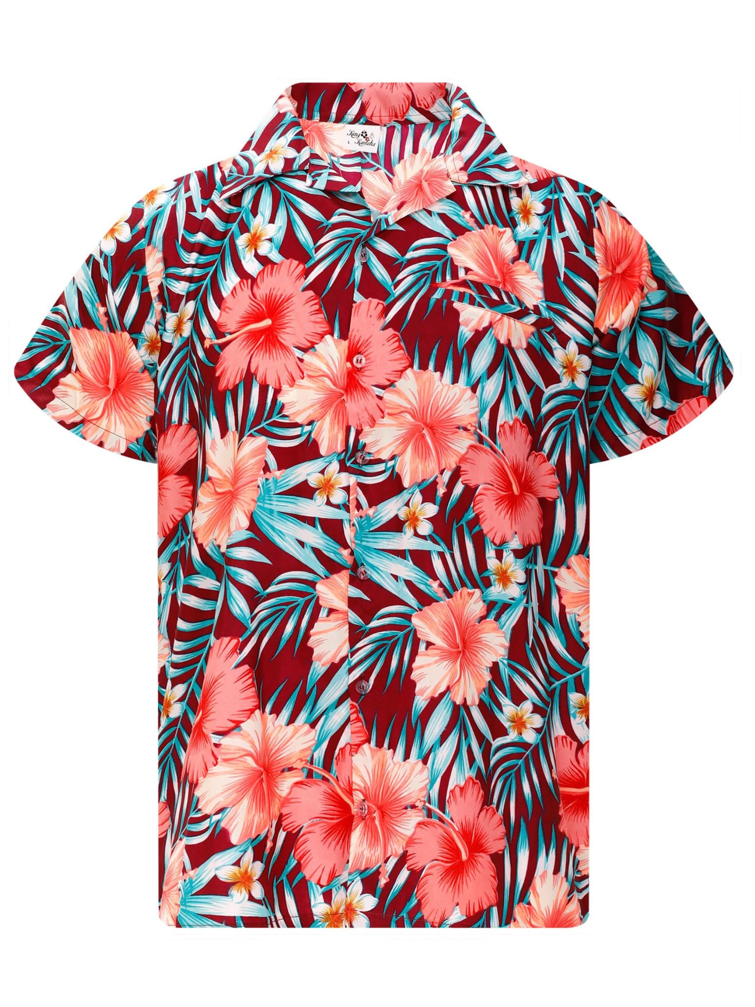 Coupe regular Chemise 'Tropical Hibiscus' King Kameha en rouge : devant