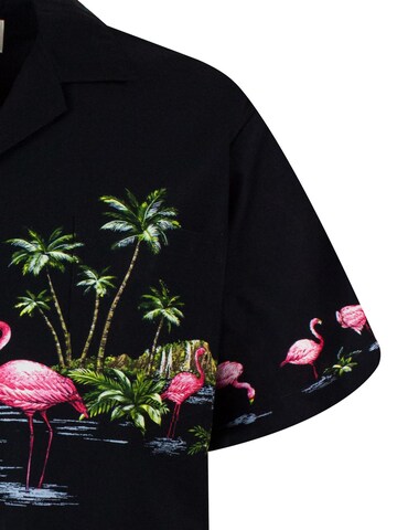 KY's Regular Fit Hemd 'Flamingo Brustdruck'‌‌‌‌‌‌‌ in Schwarz