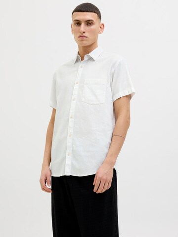 JACK & JONES Slim fit Button Up Shirt 'JORVARENNA DOBBY' in White