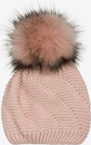 styleBREAKER Mütze 'Einfarbige Strick Bommelmütze mit Thermo-Fleece' in Pink: Vorderseite