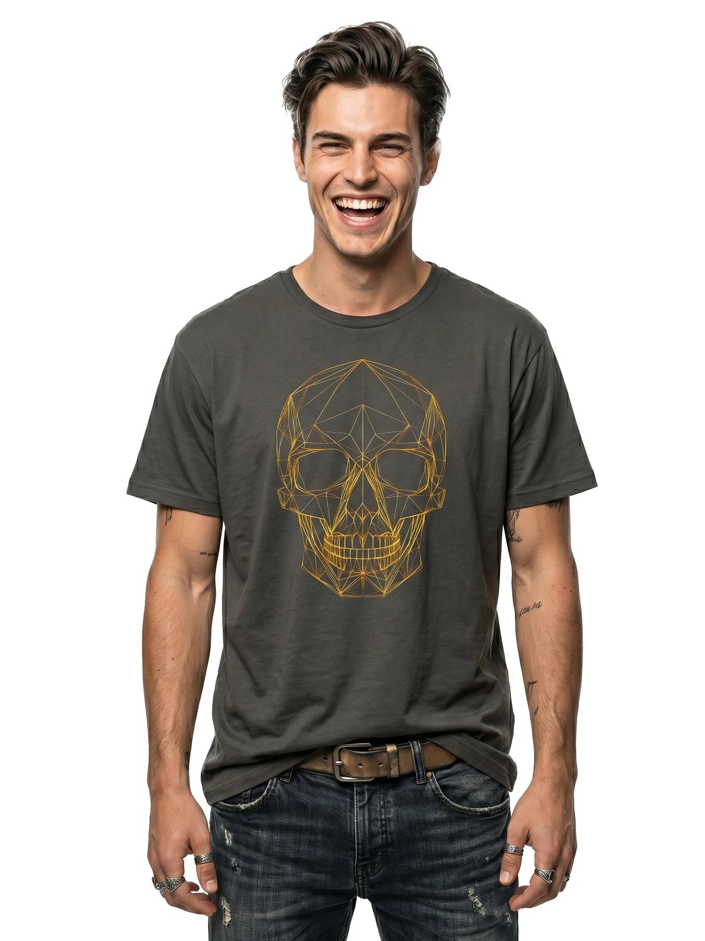 MAKAYA Shirt 'Line Skull' in Grey