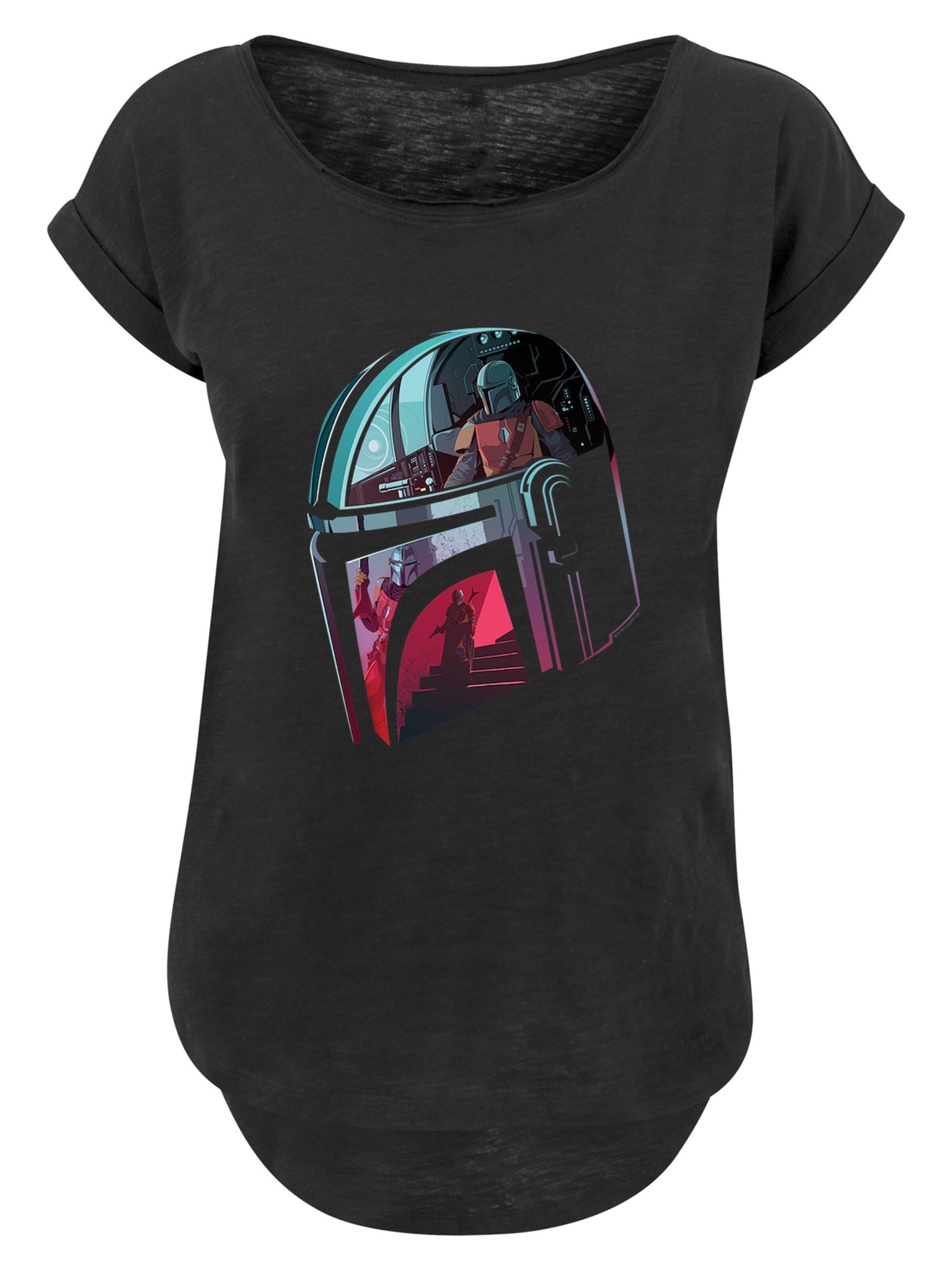 F4NT4STIC T-Shirt 'Star Wars The Mandalorian Mandalore Helmet Reflection' in mint / orange / feuerrot / schwarz, Produktansicht