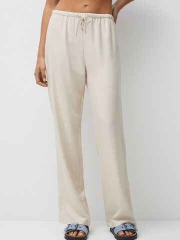 Pull&Bear Wide leg Trousers in Beige: front