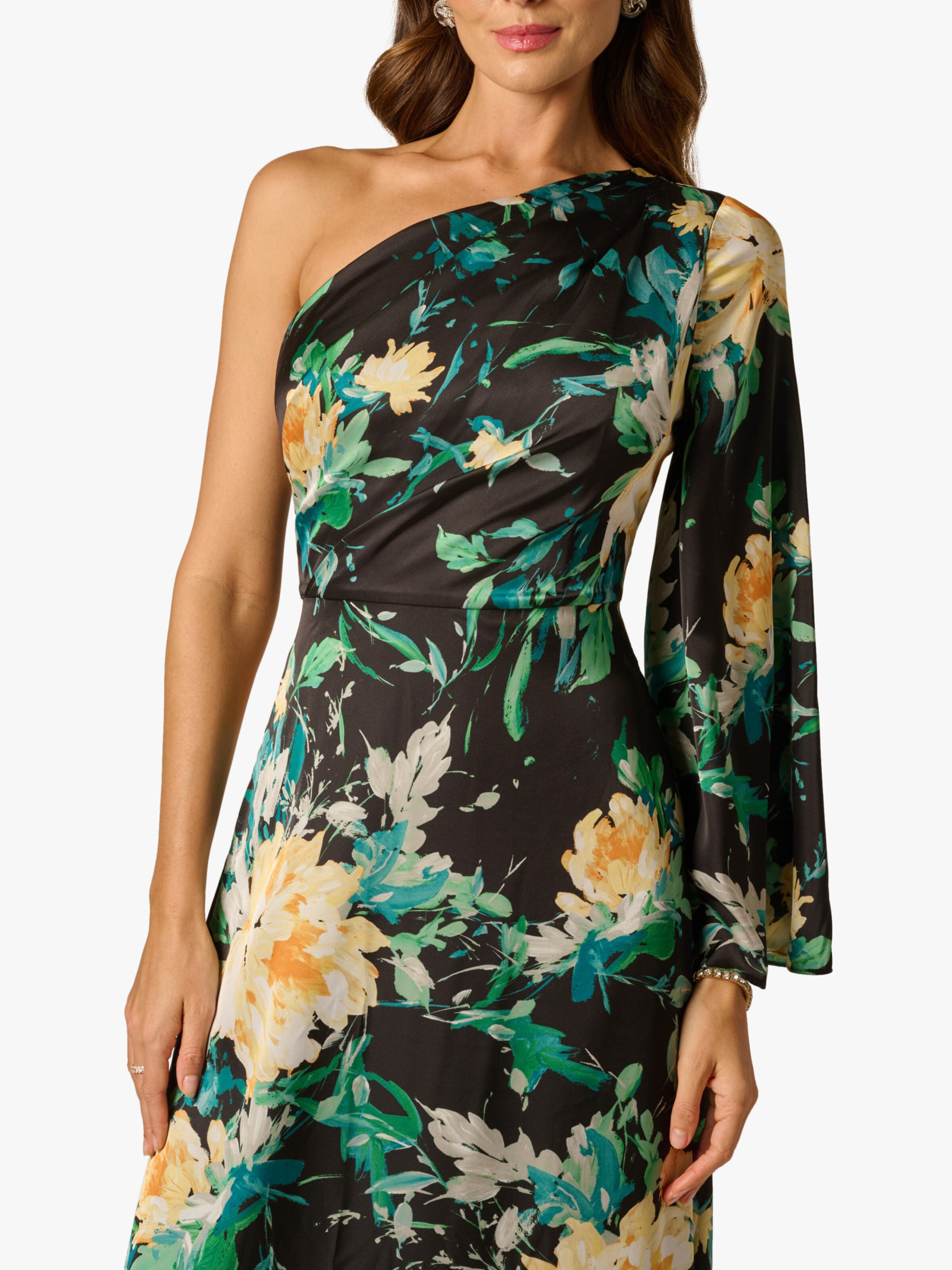 Adrianna Papell Evening dress 'One Shoulder Printed Satin Gown' in Black