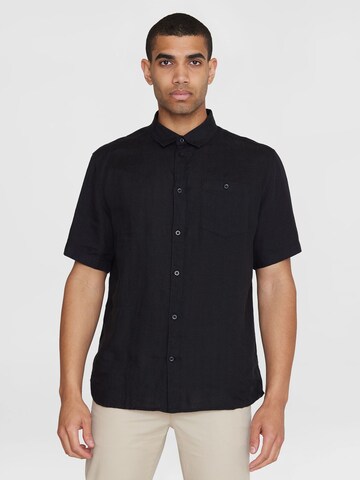 KnowledgeCotton Apparel Regular Fit Hemd in Schwarz: Vorderseite